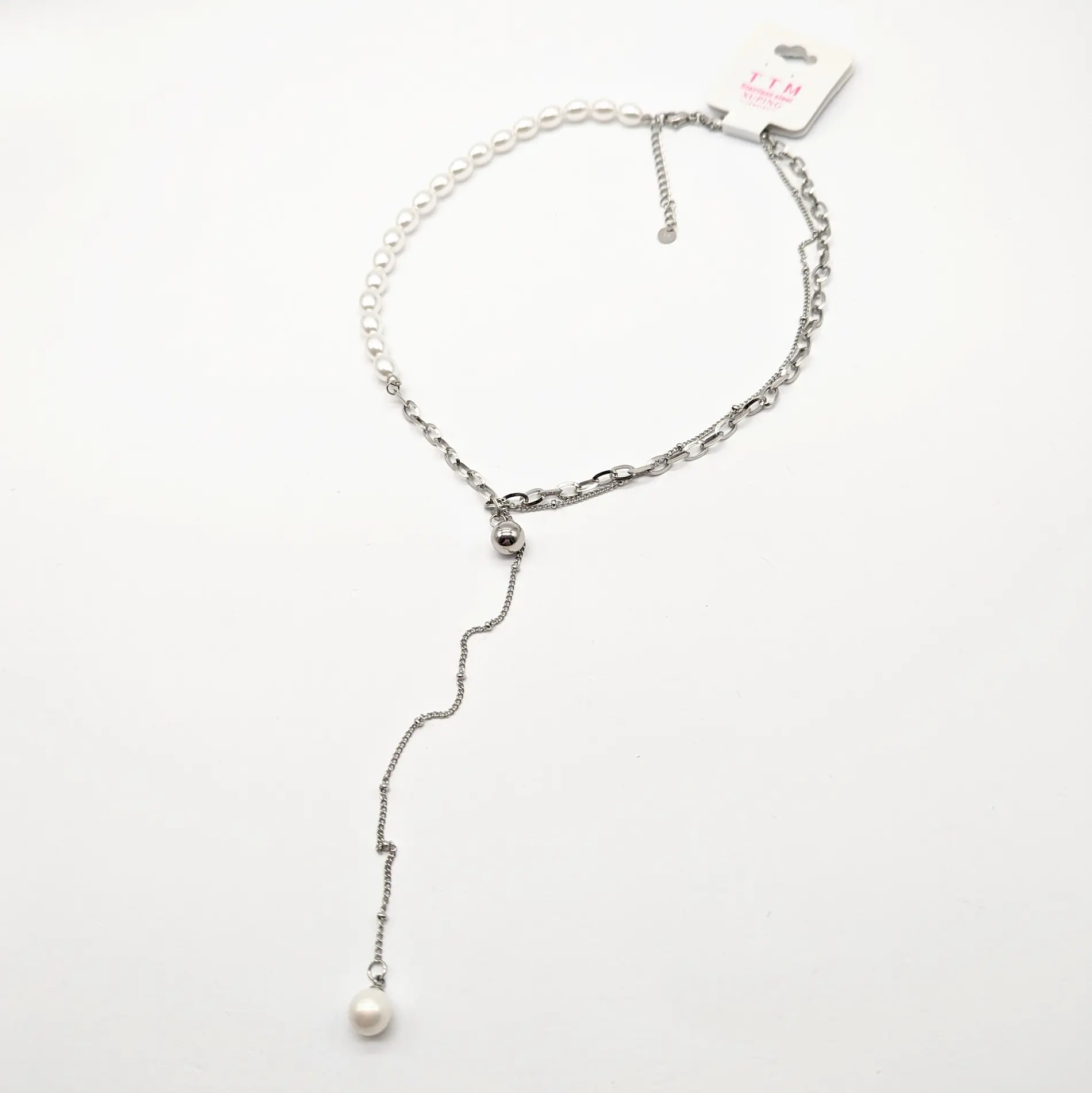 Комбіноване перлове намисто з підвісом-краплею 45+5см