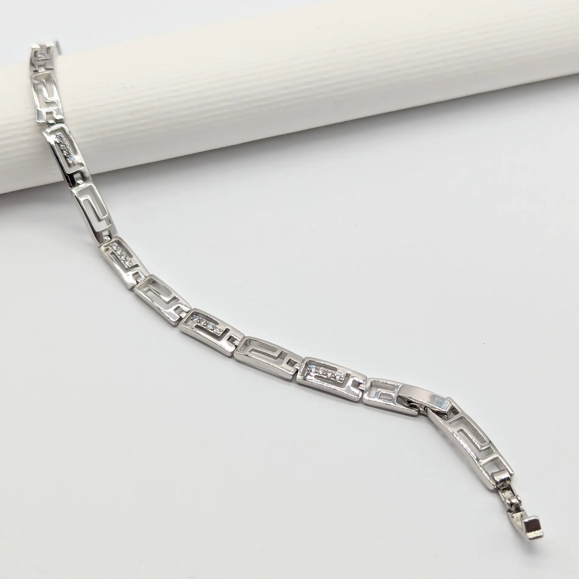 Браслет ХР 18К “Грецький” з цирконієм, довжина 17.5+1.5 см