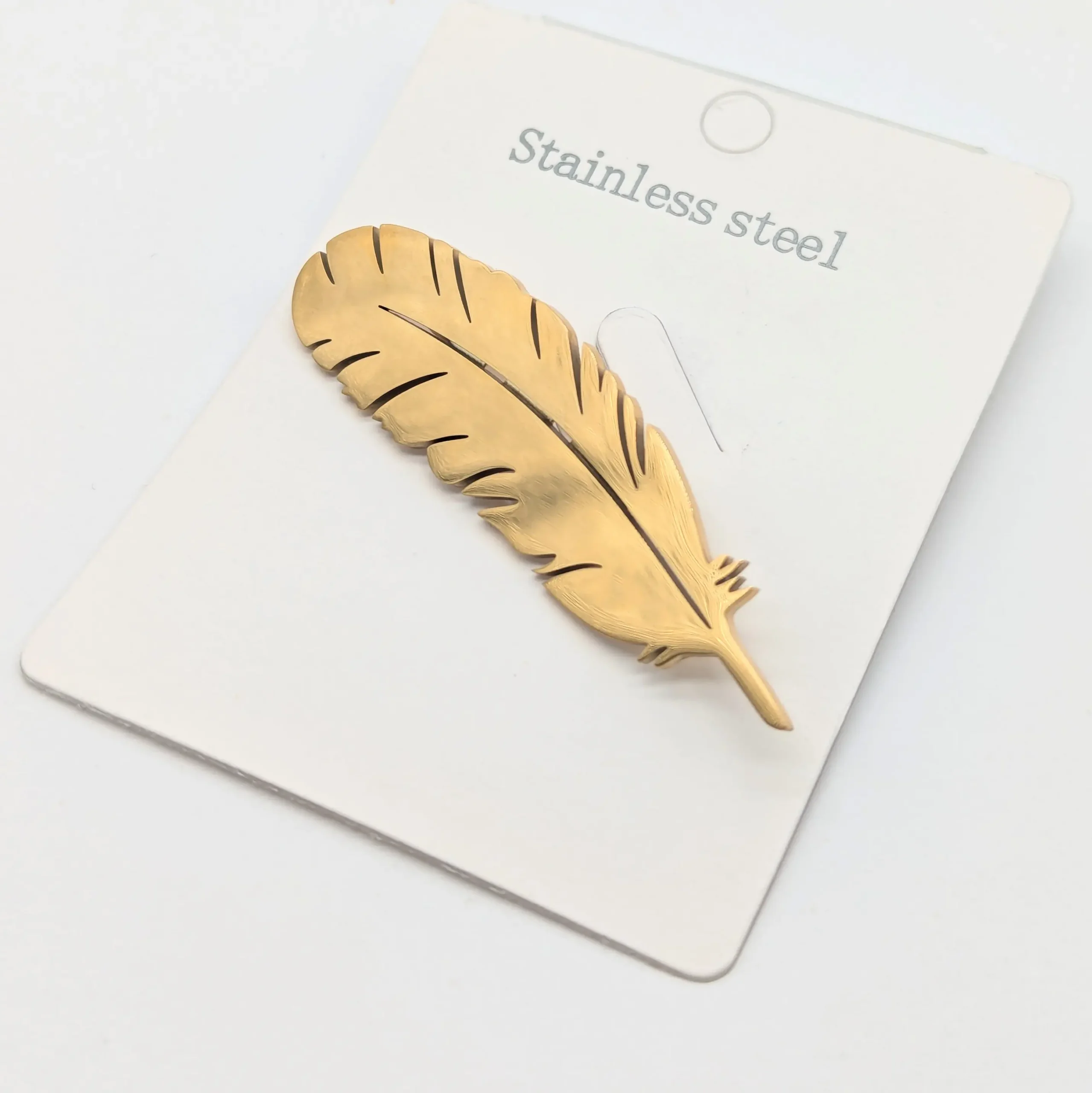 Брошка Stainless Steel “Перо” у золотистому покритті 14к, шпилька 2.5 см