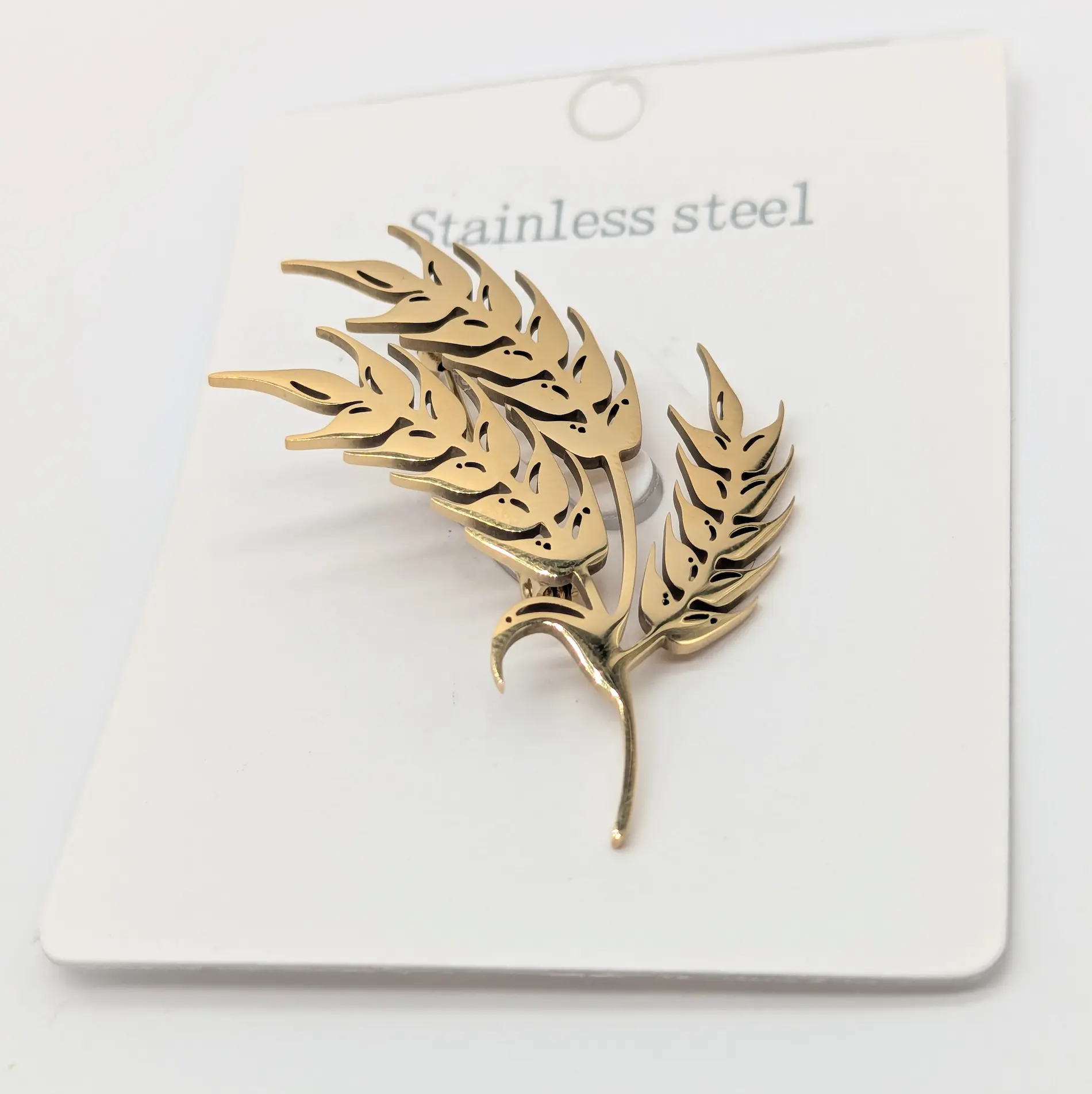 Брошка Stainless Steel “Колоски” у золотистому покритті 14к, шпилька 2.5 см