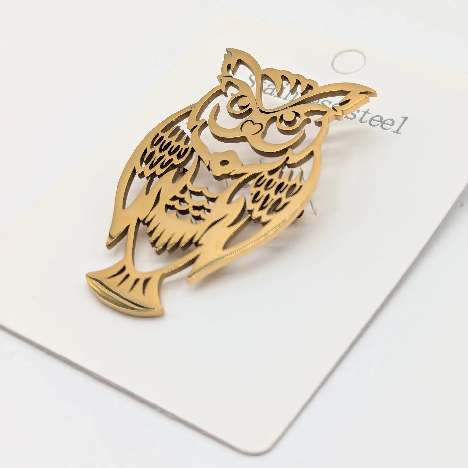 Брошка Stainless Steel “Сова” у золотистому покритті 14к, шпилька 2.5 см