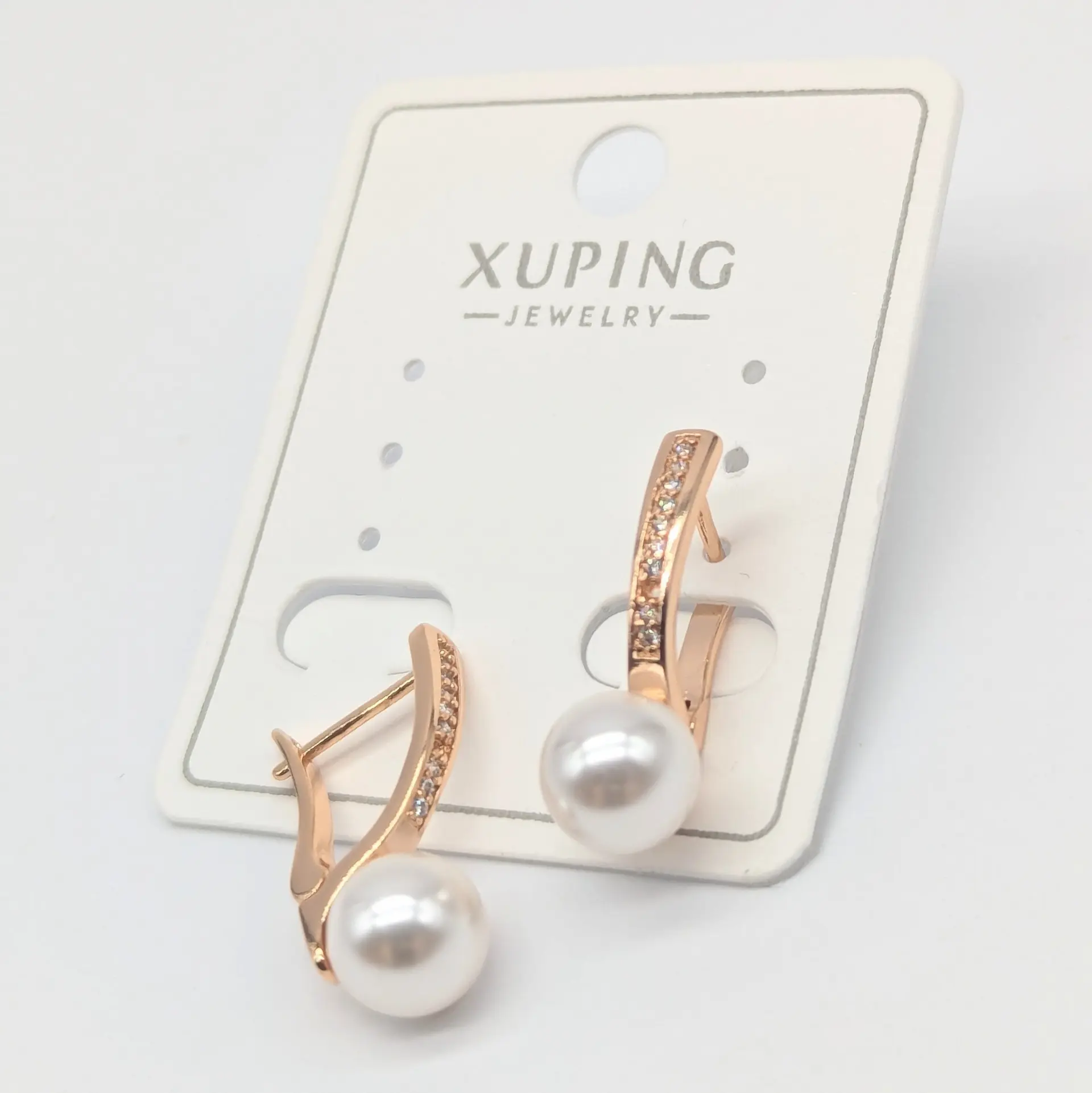 Сережки Xuping 18К “Перла Віва” з цирконієм 0.8*2.2 см