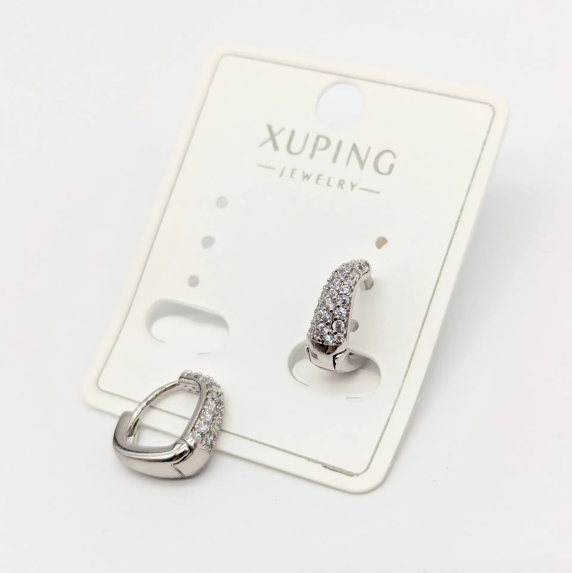 Сережки Xuping, родій «Срібний акцент» з цирконієм, 0.5*1.2 см