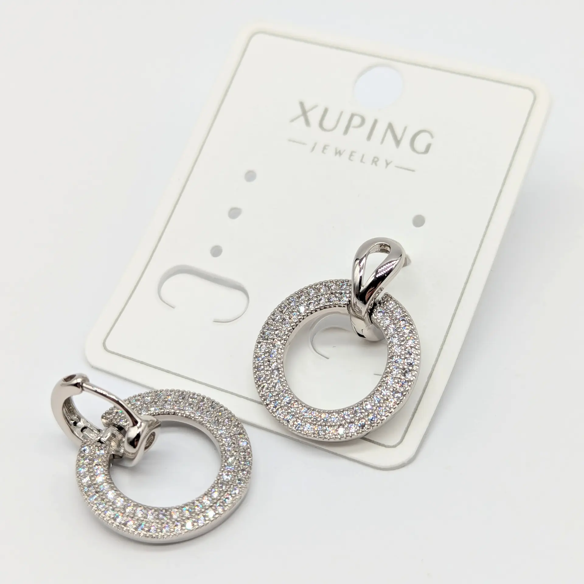 Сережки Xuping срібло «Сяюче коло» з цирконієм, 1.8*2.2 см