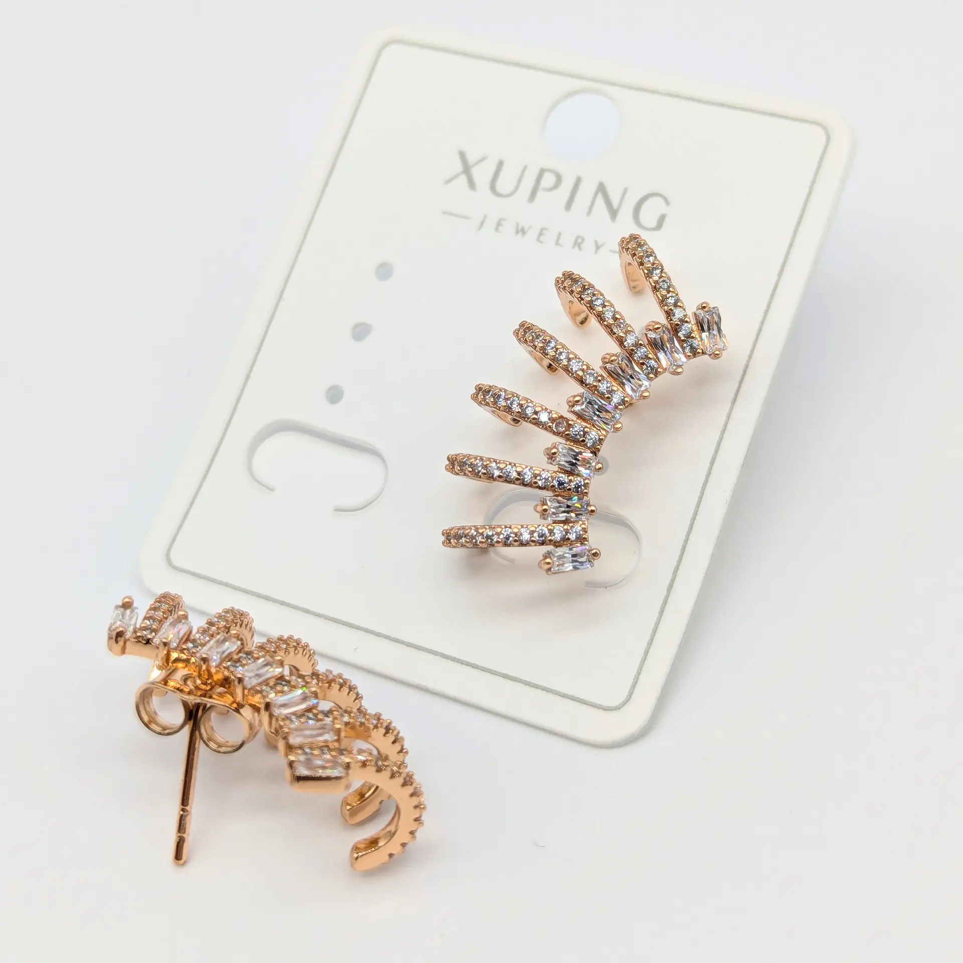 Сережки Xuping «Кришталевий віял» з цирконієм, 1.4*2.4 см