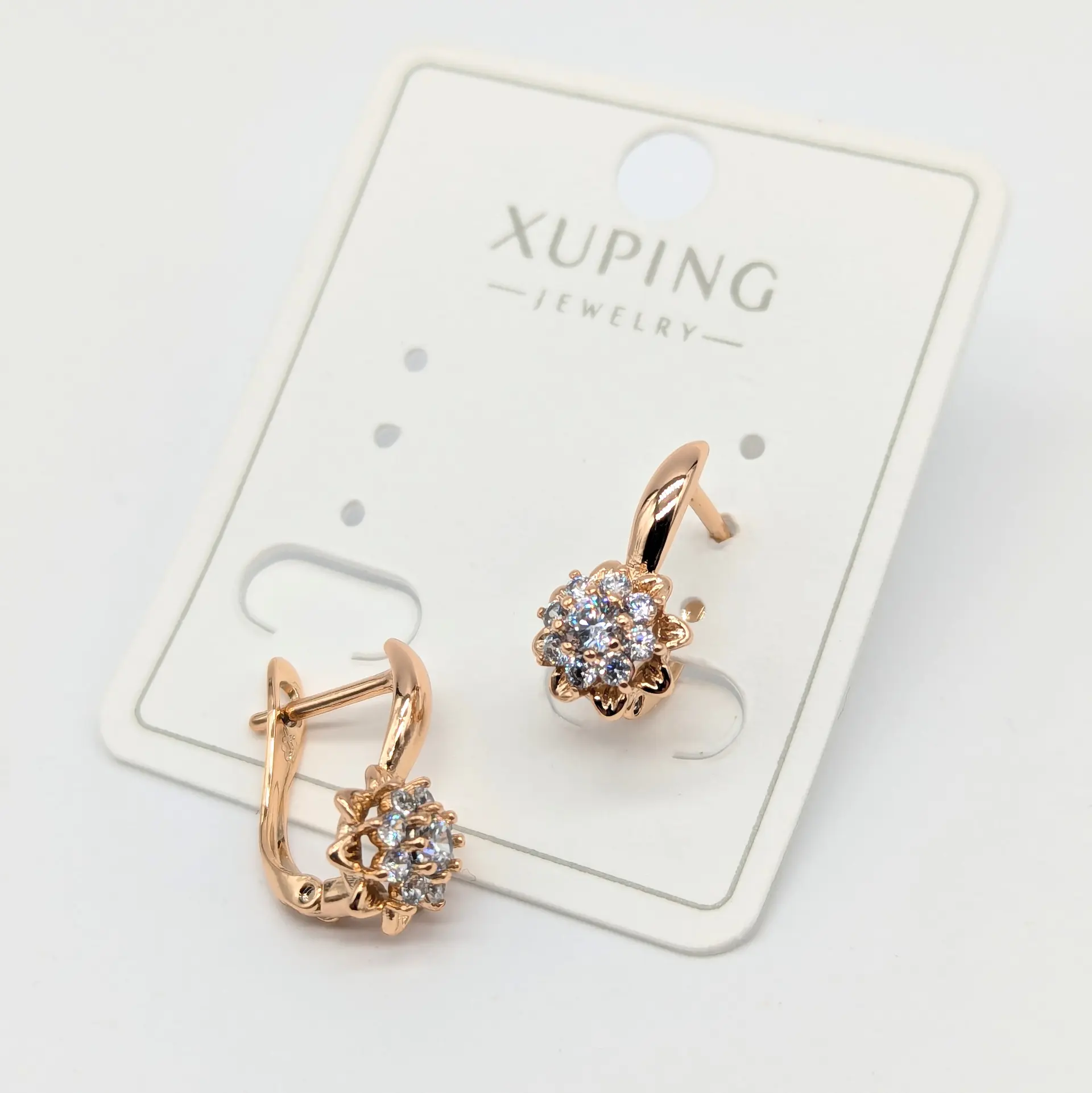 Сережки Xuping 18к «Кришталева квітка» з цирконієм, 0.8*1.6 см