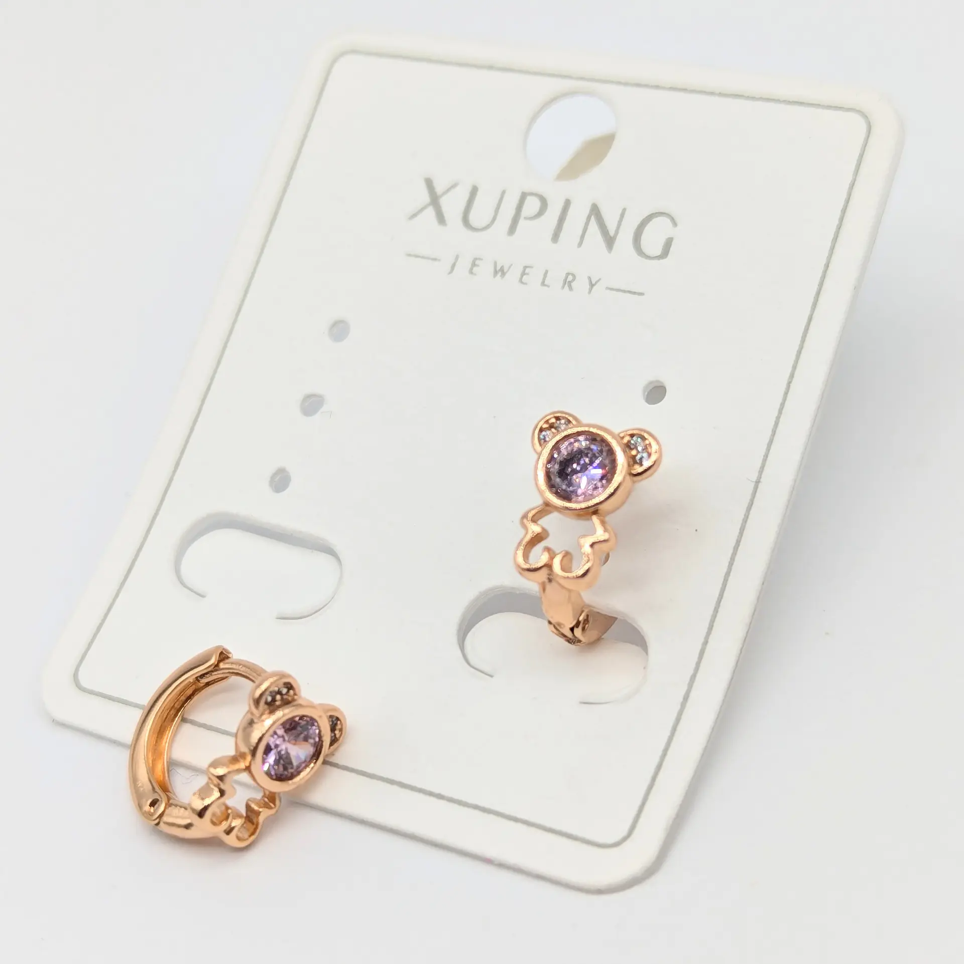 Сережки Xuping 18к «Лавандовий ведмедик», 0.7*1.1 см