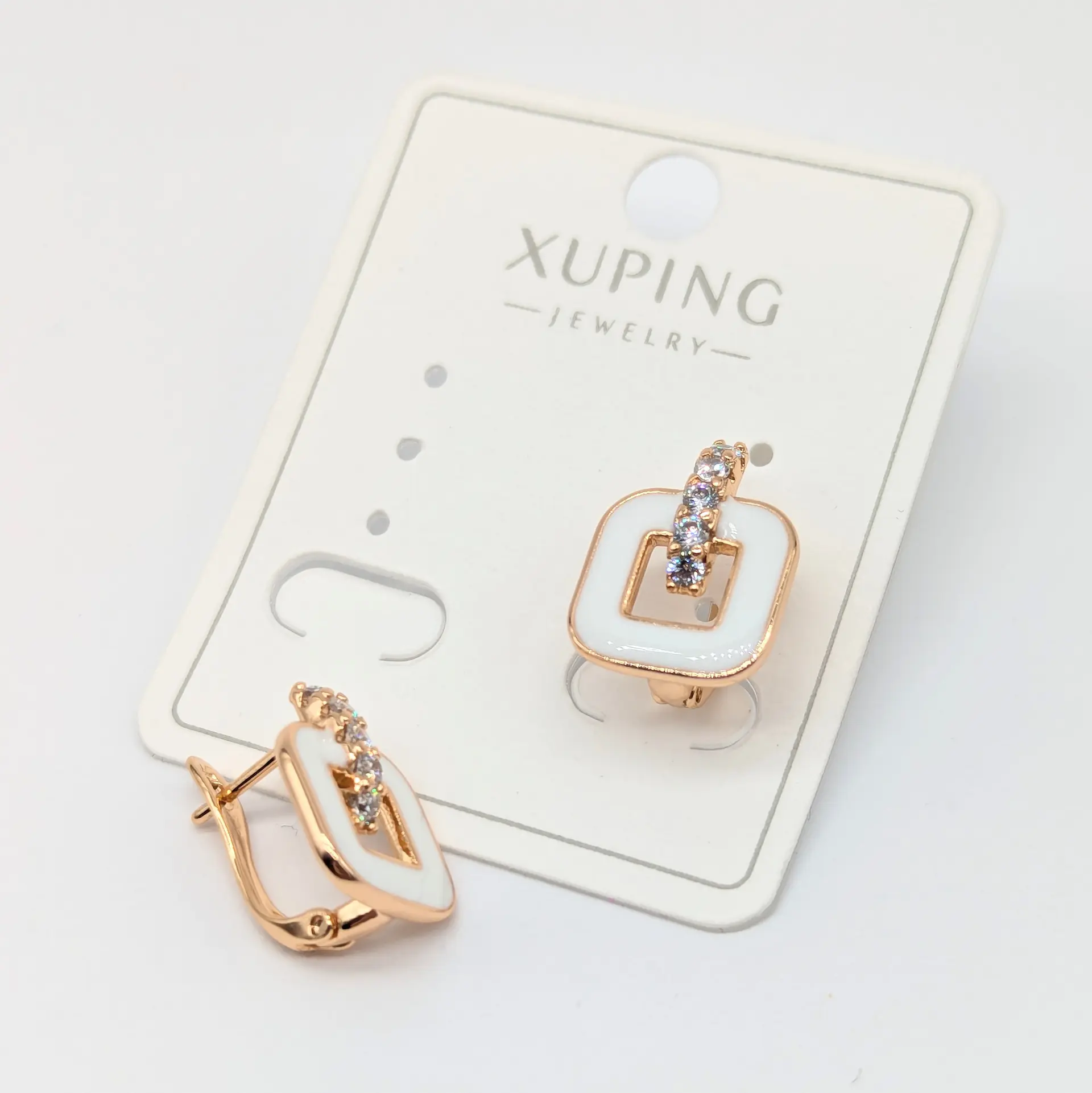 Сережки Xuping 18к «Білий лабіринт», 1.2*1.5 см