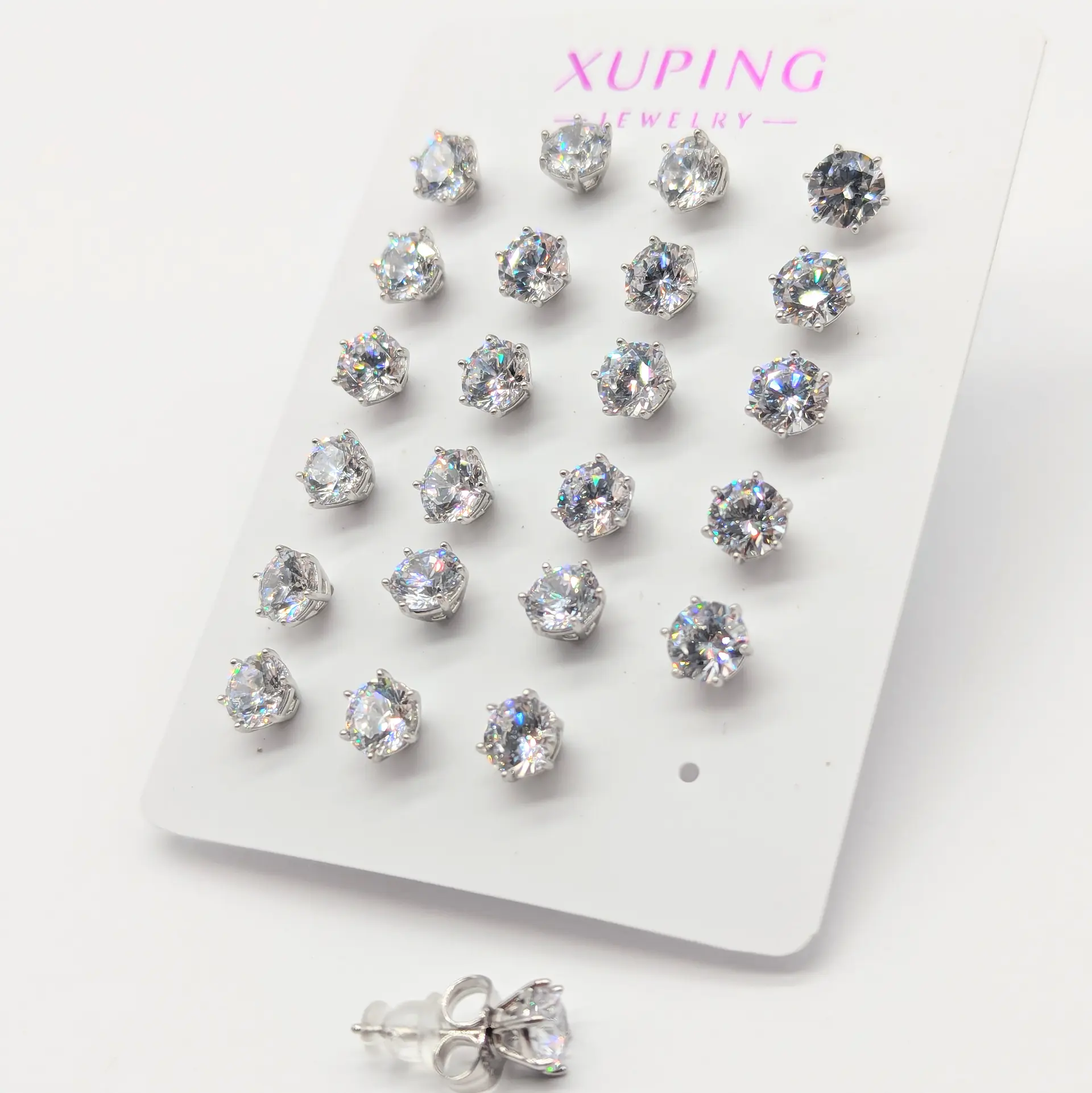Сережки Xuping «Срібне Сяйво», діам.0.6 см, ціна за 12 пар