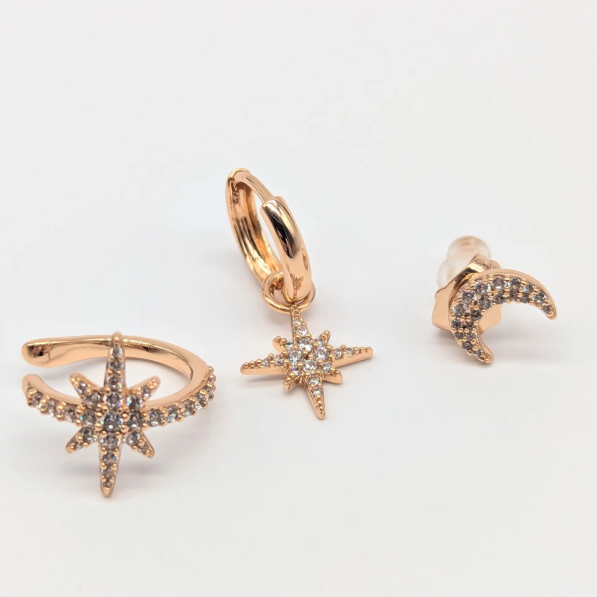 Сережки Xuping 18к «Нічне Сузір’я», 1.5*1.7 см, 1*2.2 см, 0.7*1 см