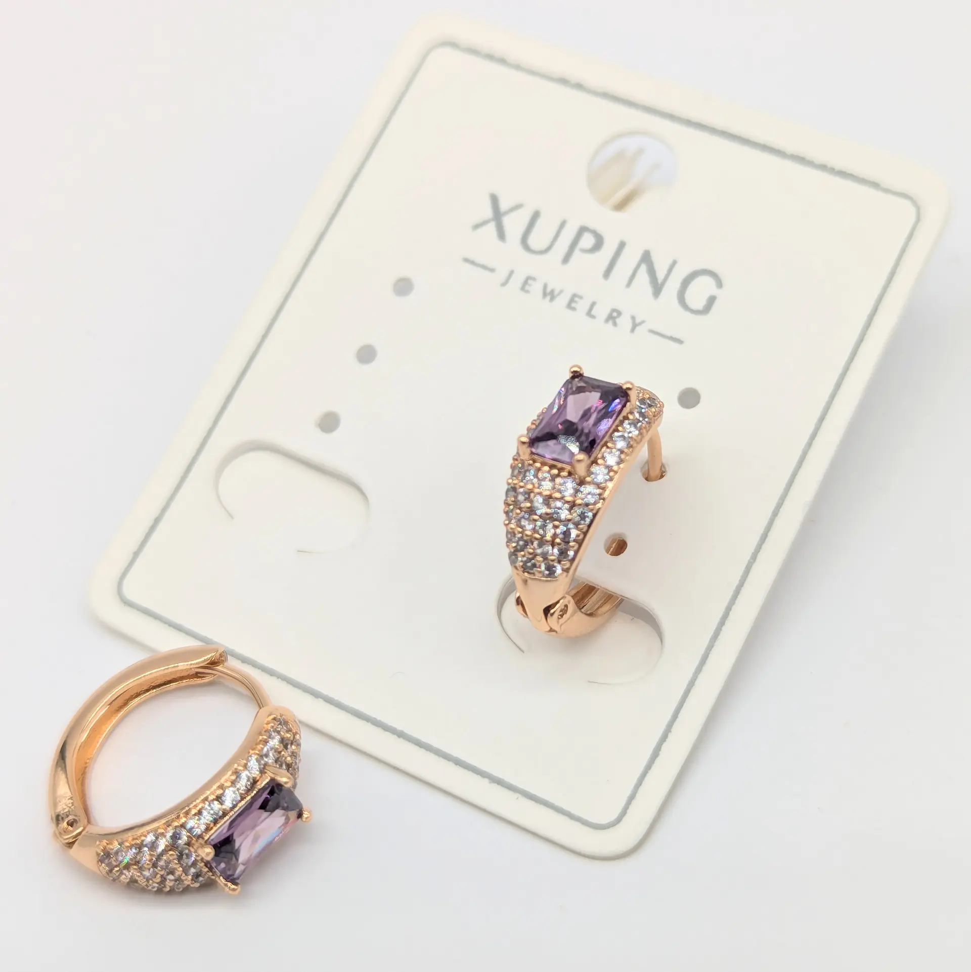 Сережки Xuping 18к «Аметистова Таїна», 0.6*1.5 см
