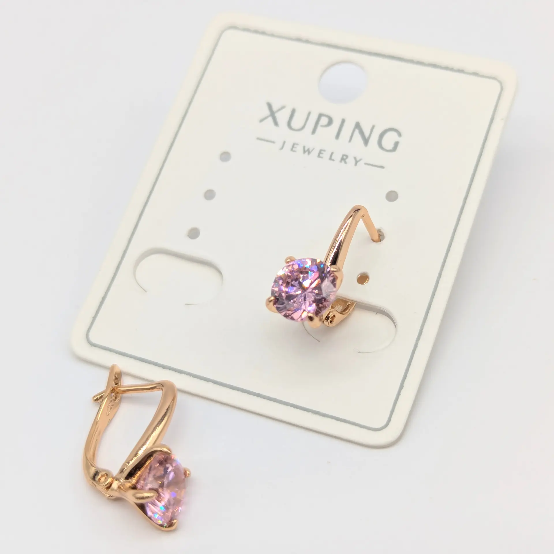 Сережки Xuping 18к «Рожева Іскра», 0.7*1.6 см