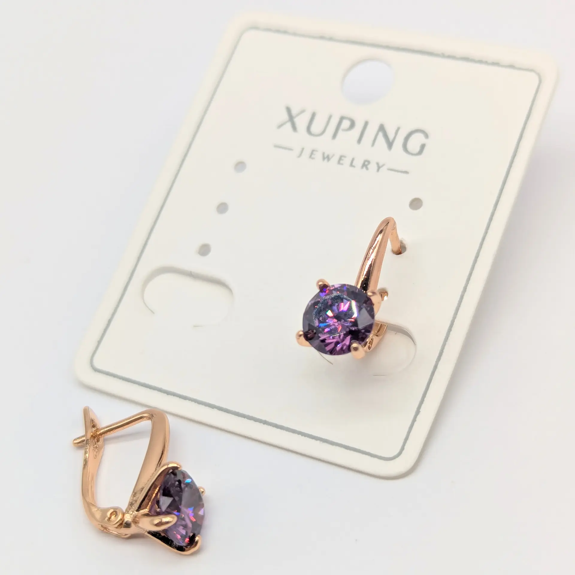 Сережки Xuping 18к «Фіалкова Іскра», 0.7*1.6 см