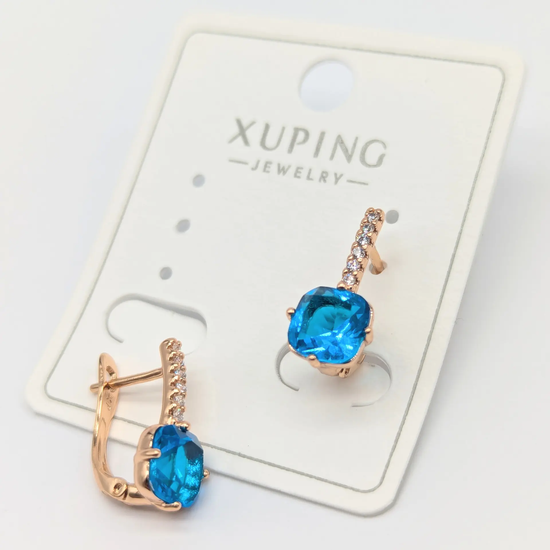 Сережки Xuping 18к  «Блакитна Гармонія», 0.8*1.6 см