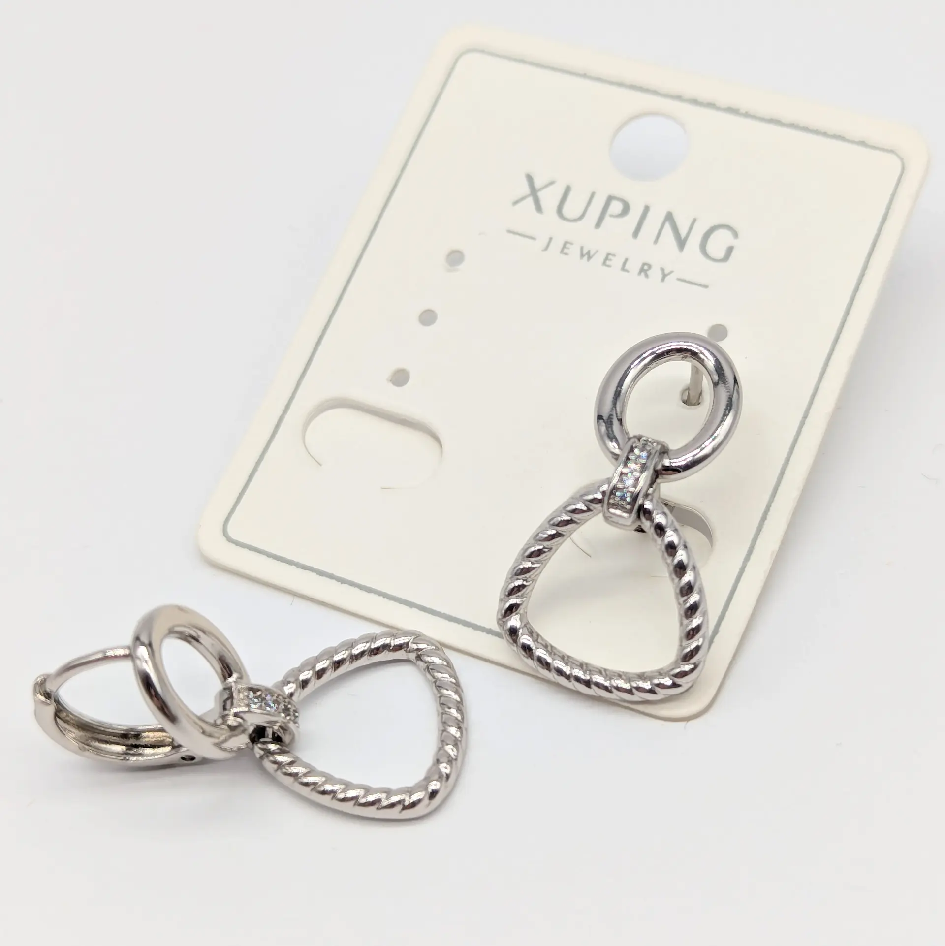 Сережки Xuping «Срібна Геометрія», 1.4*2.5 см