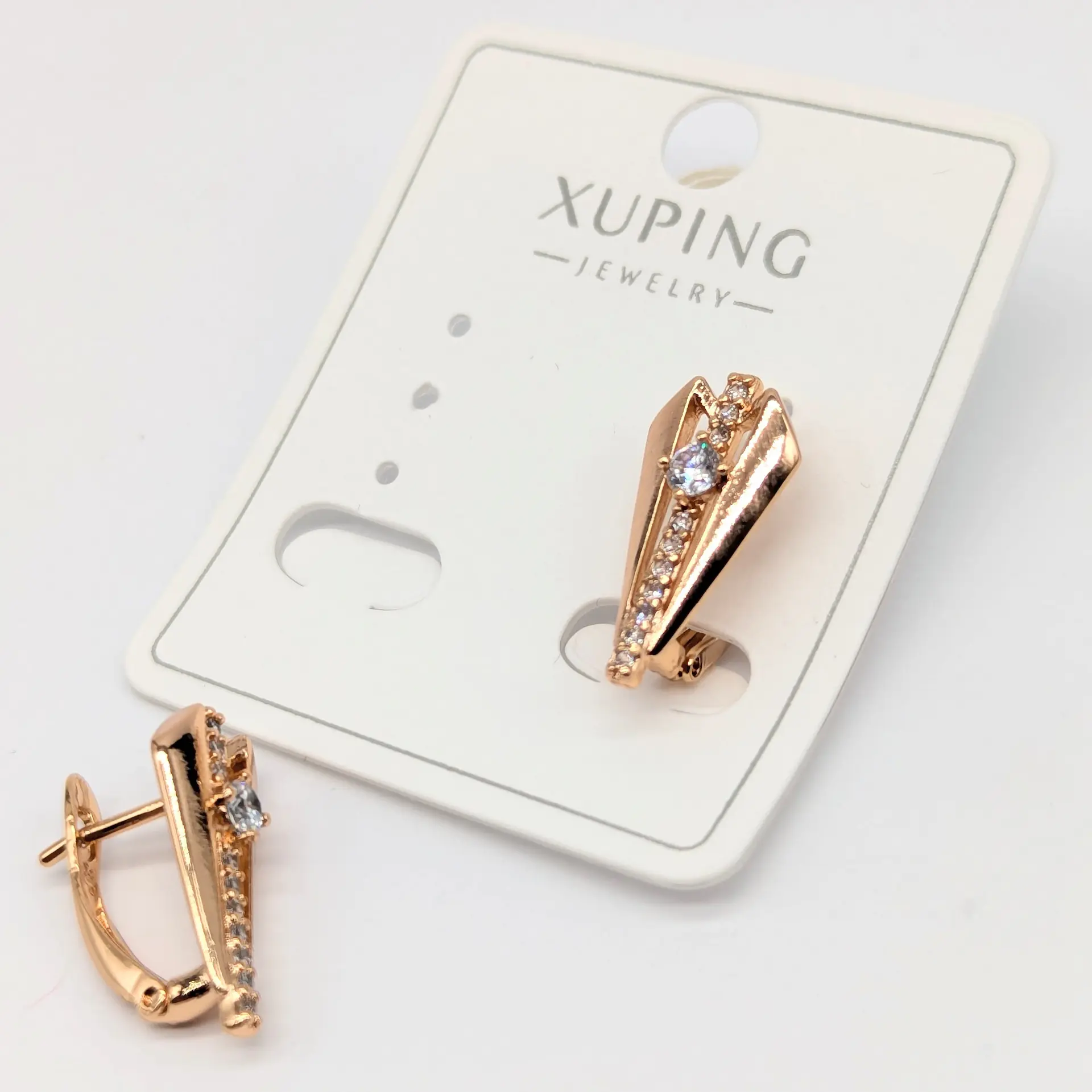 Сережки Xuping 18к «Золота Діагональ», 0.9*1.8 см