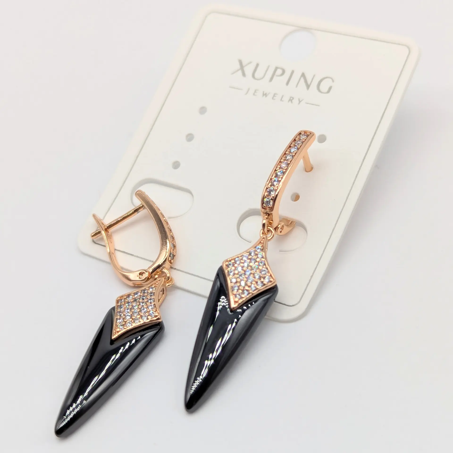 Сережки Xuping 18к «Чорний Акцент», 0.9*4.3 см