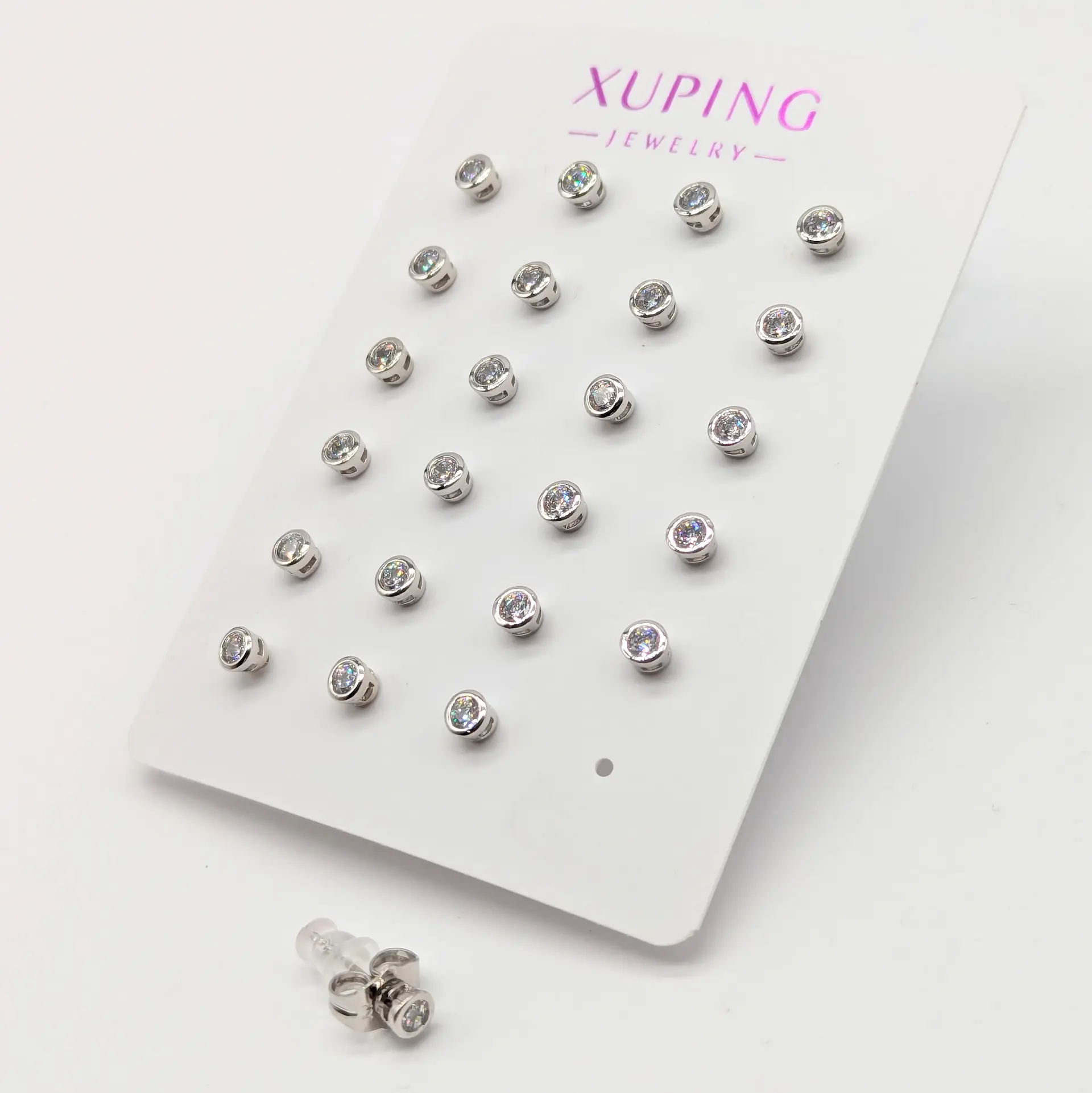 Сережки Xuping срібні «Кришталевий Акцент», діаметр 0.4 см, ціна за 12 пар