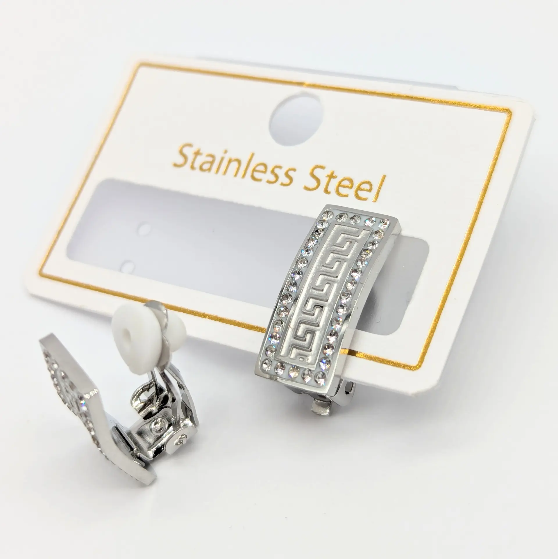 Сережки Stainless Steel «Срібна Лінія Орнаменту», 0.7*1.8 см