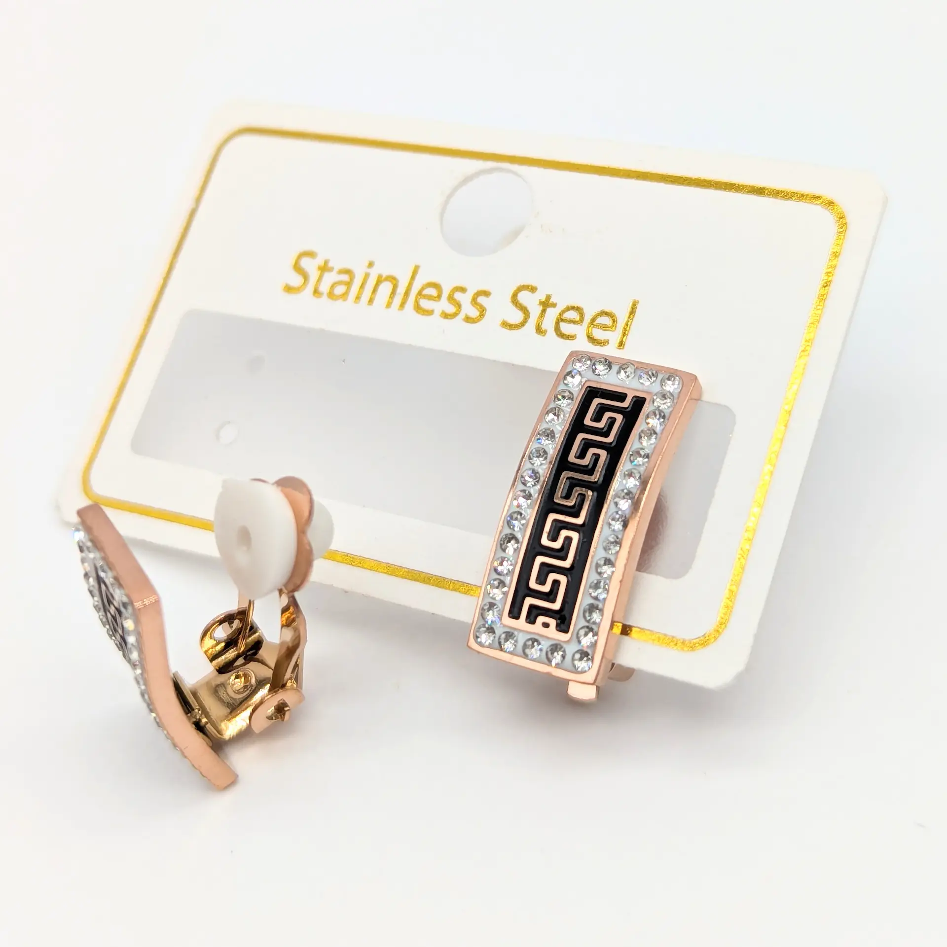 Серьги Stainless Steel РЗ «Золотой Контур Меандра», 0.8*1.8 см