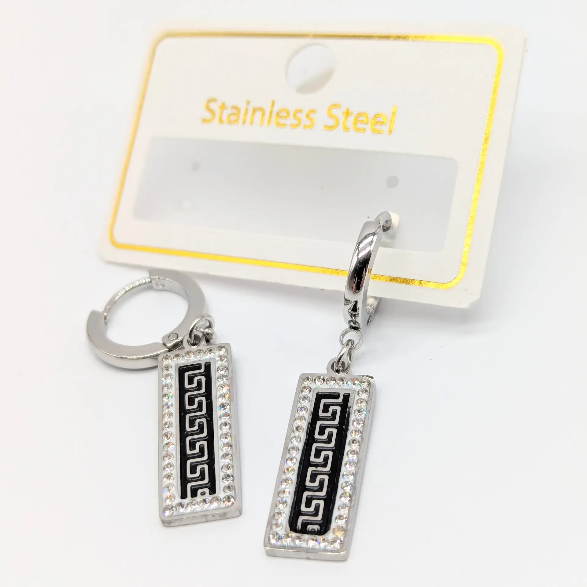 Серьги Stainless Steel «Серебряный Меандровый Дуэт», 0.8*3.7 см