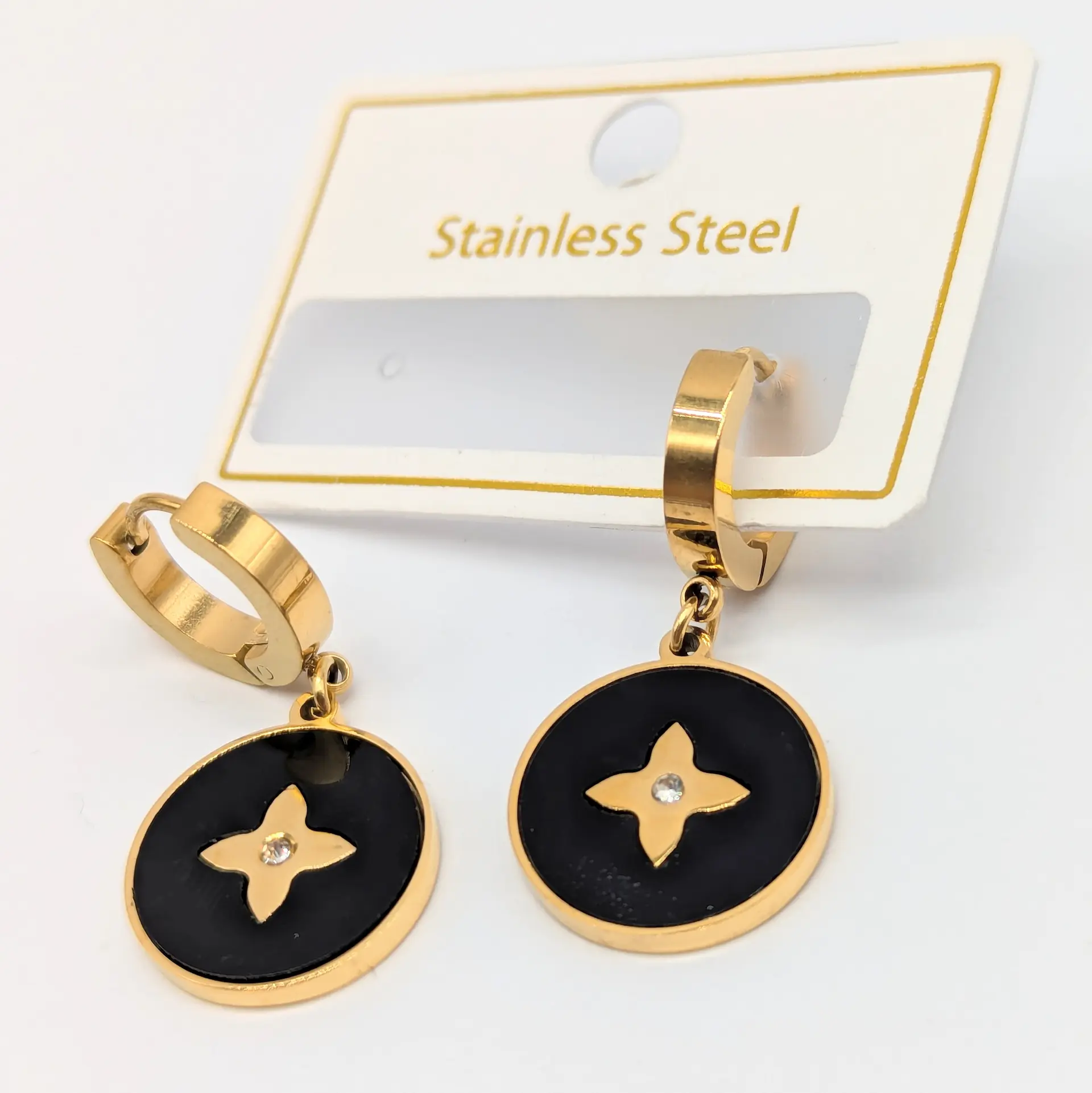 Серьги Stainless Steel ЛЗ «Чёрный Шарм», 1.6*3.1 см