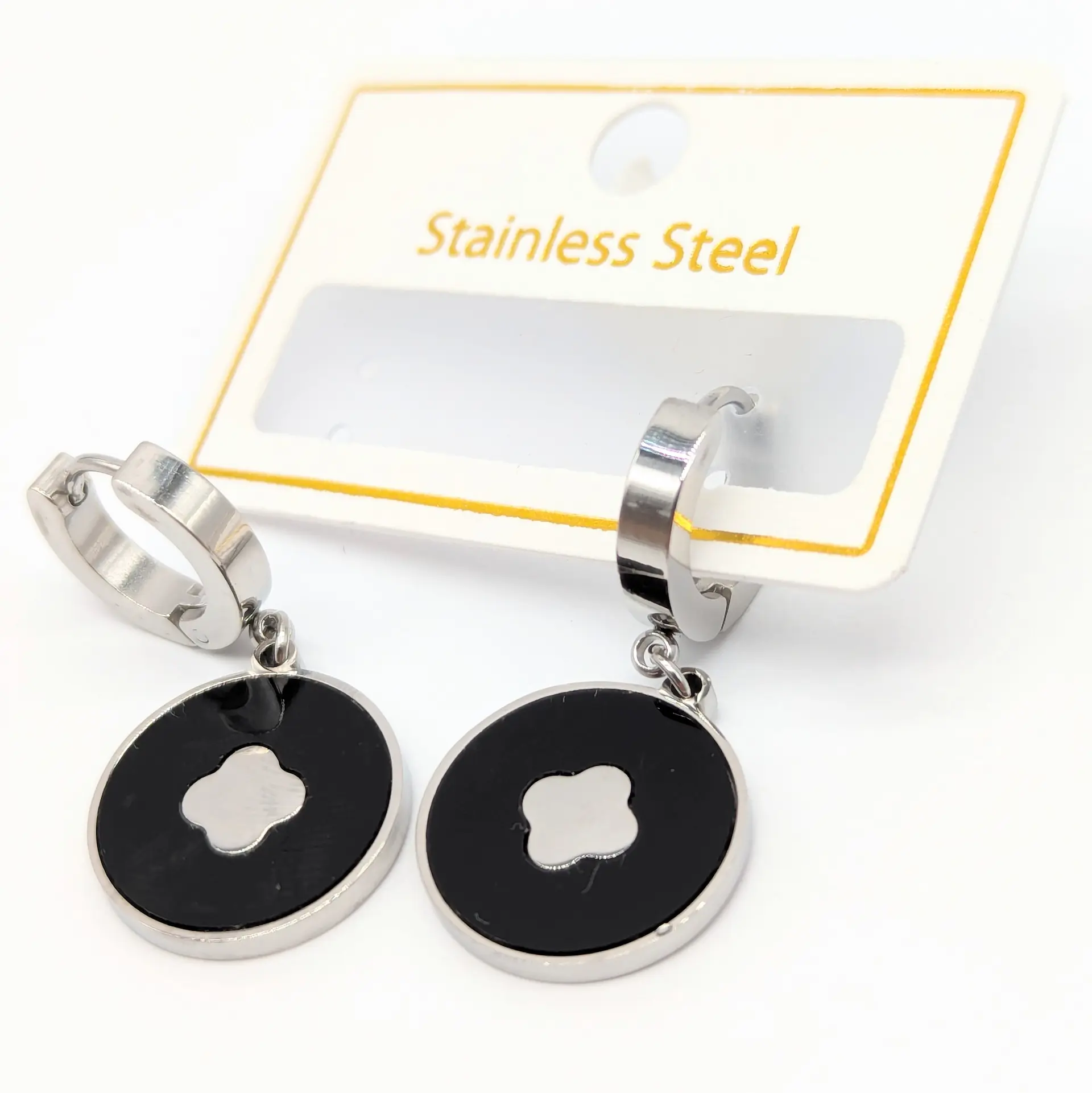 Серьги Stainless Steel серебро «Ночной Контраст», 1.6*3.1 см