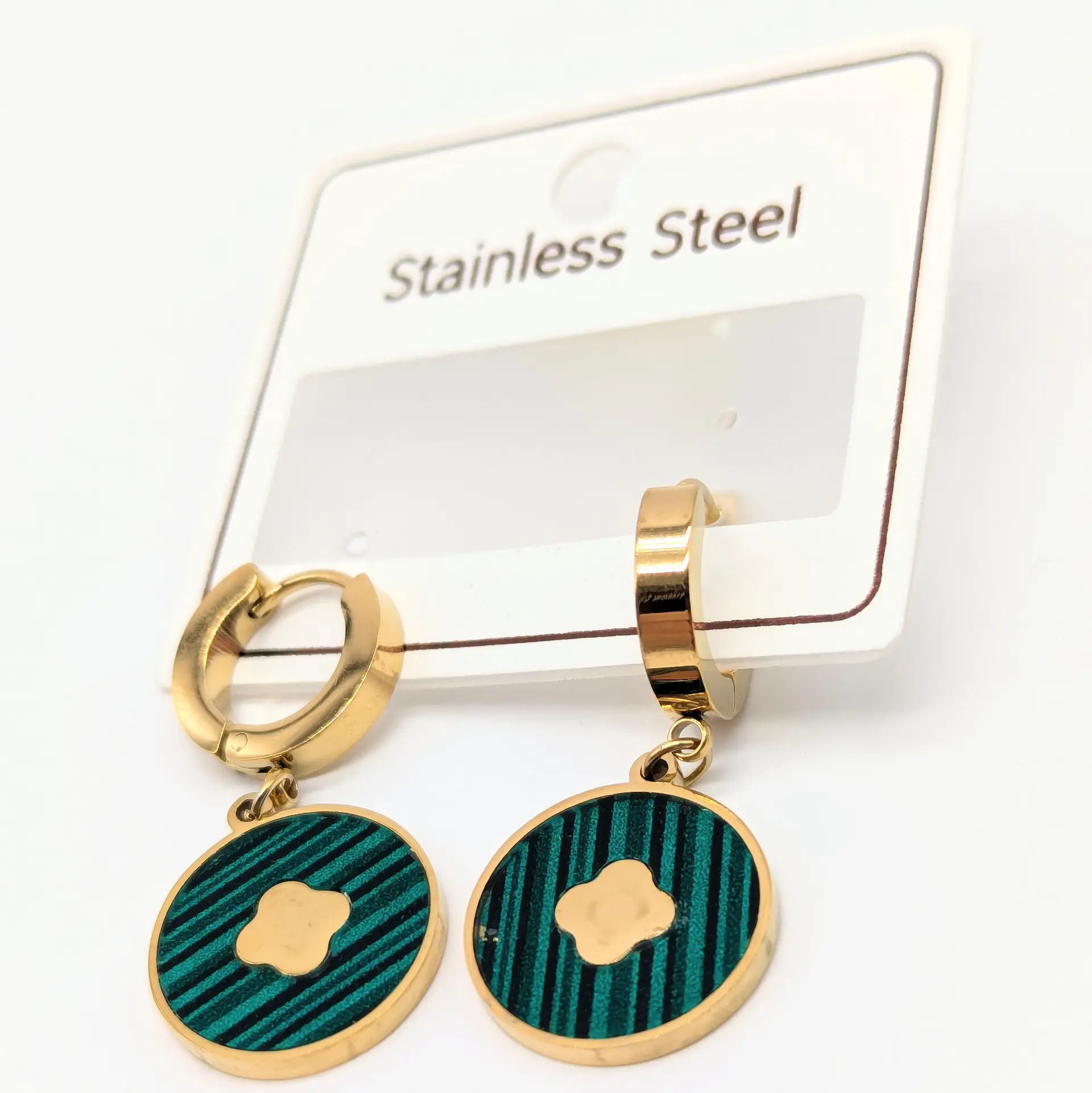 Серьги Stainless Steel ЛЗ  «Изумрудный Ритм», 1.6*3.1 см