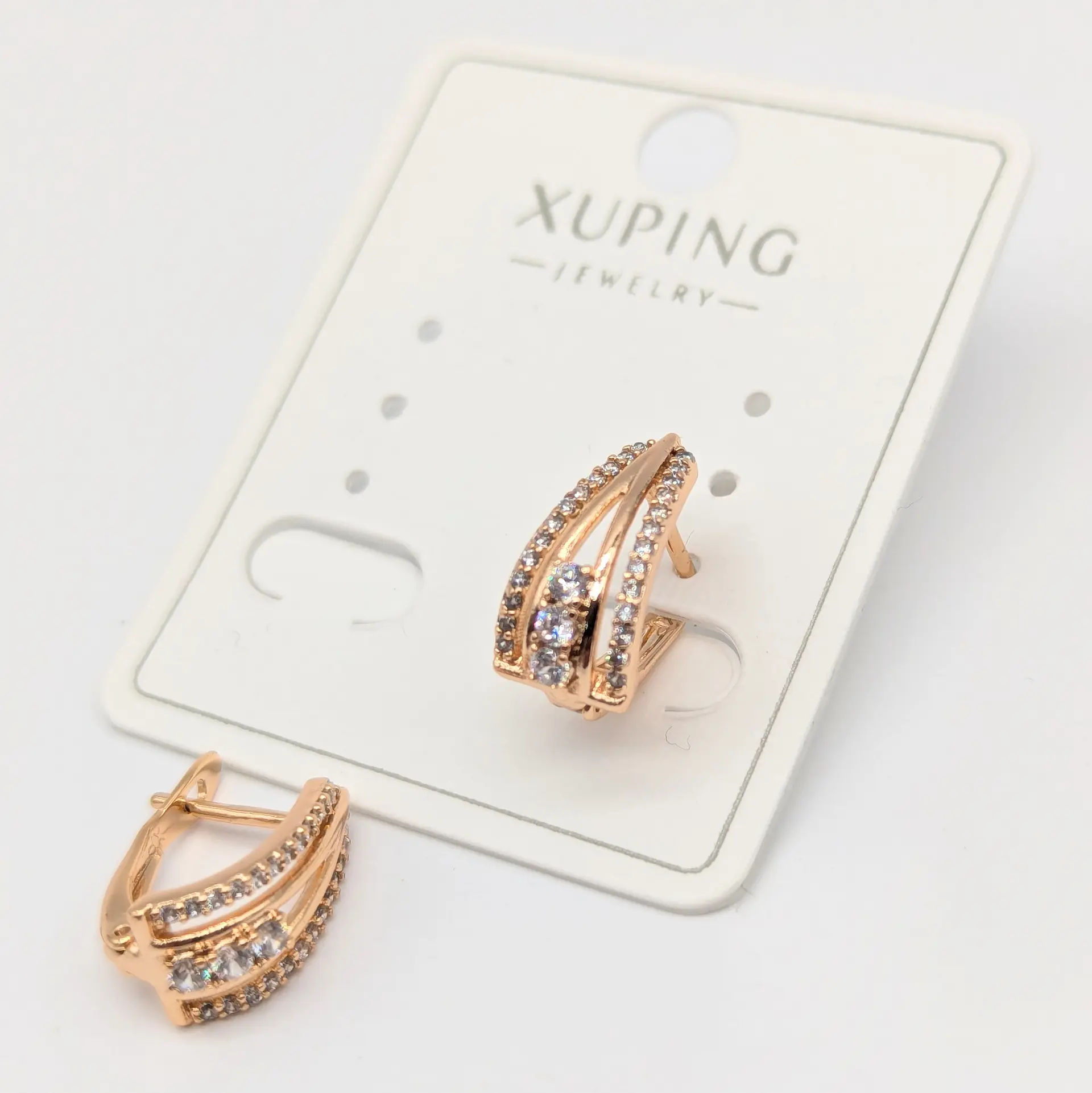 Сережки Xuping 18к «Подвійне Сяйво», 1.2*1.4 см