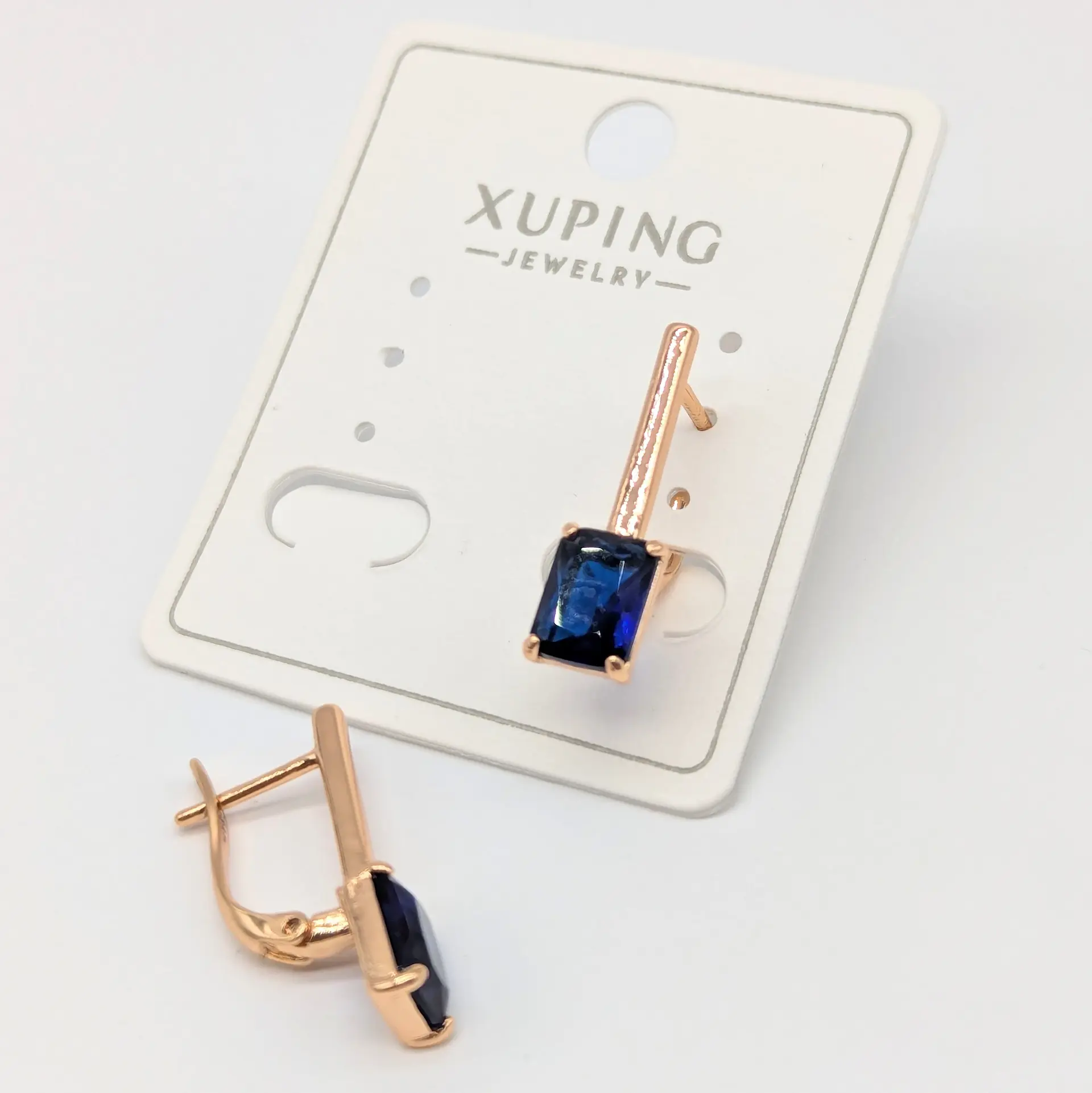 Сережки Xuping 18к «Синя Лінія Шику», 0.6*2.2 см