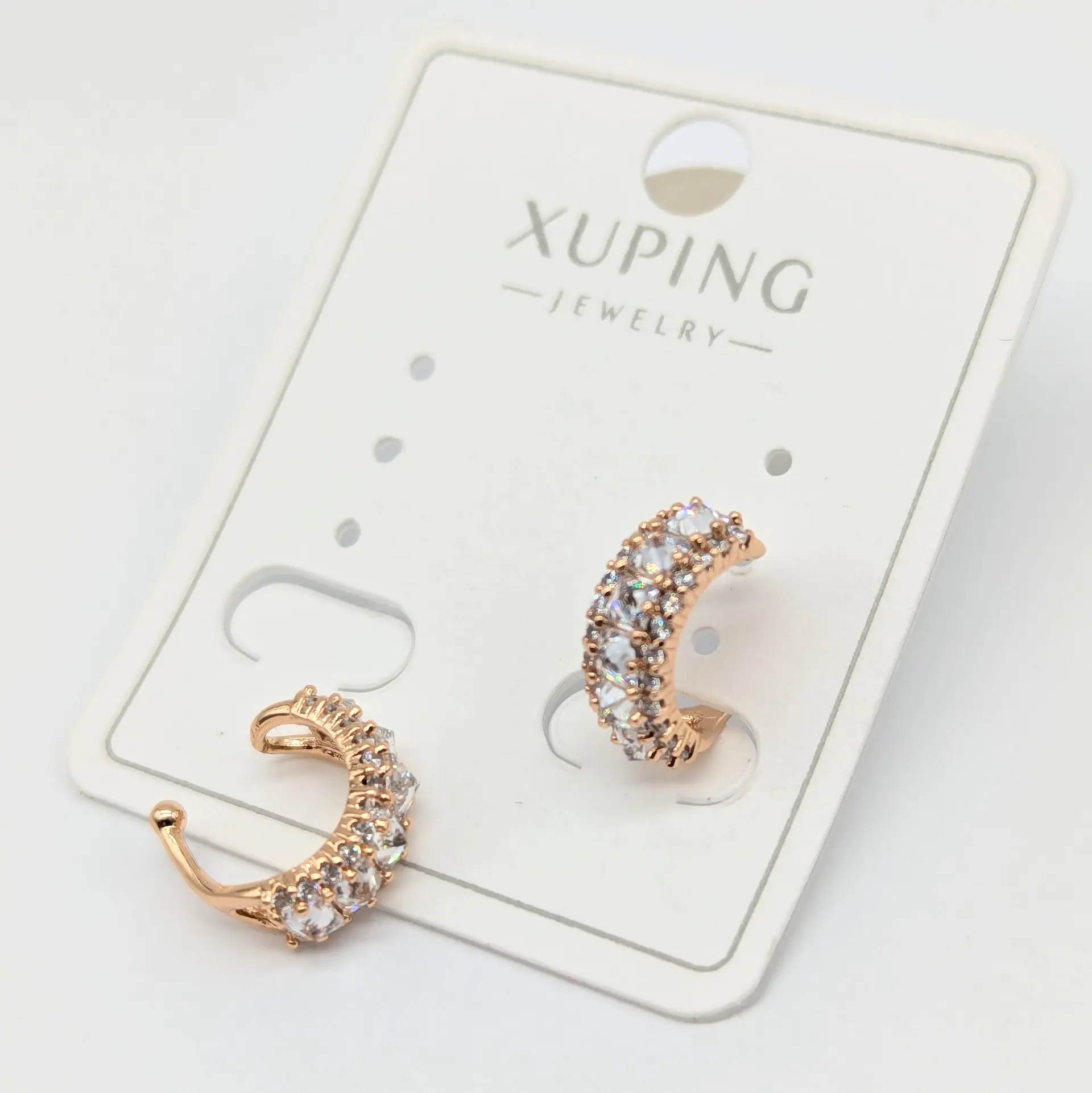 Сережки кафа Xuping 18к «Кришталевий півмісяць», 0.5*1.3 см