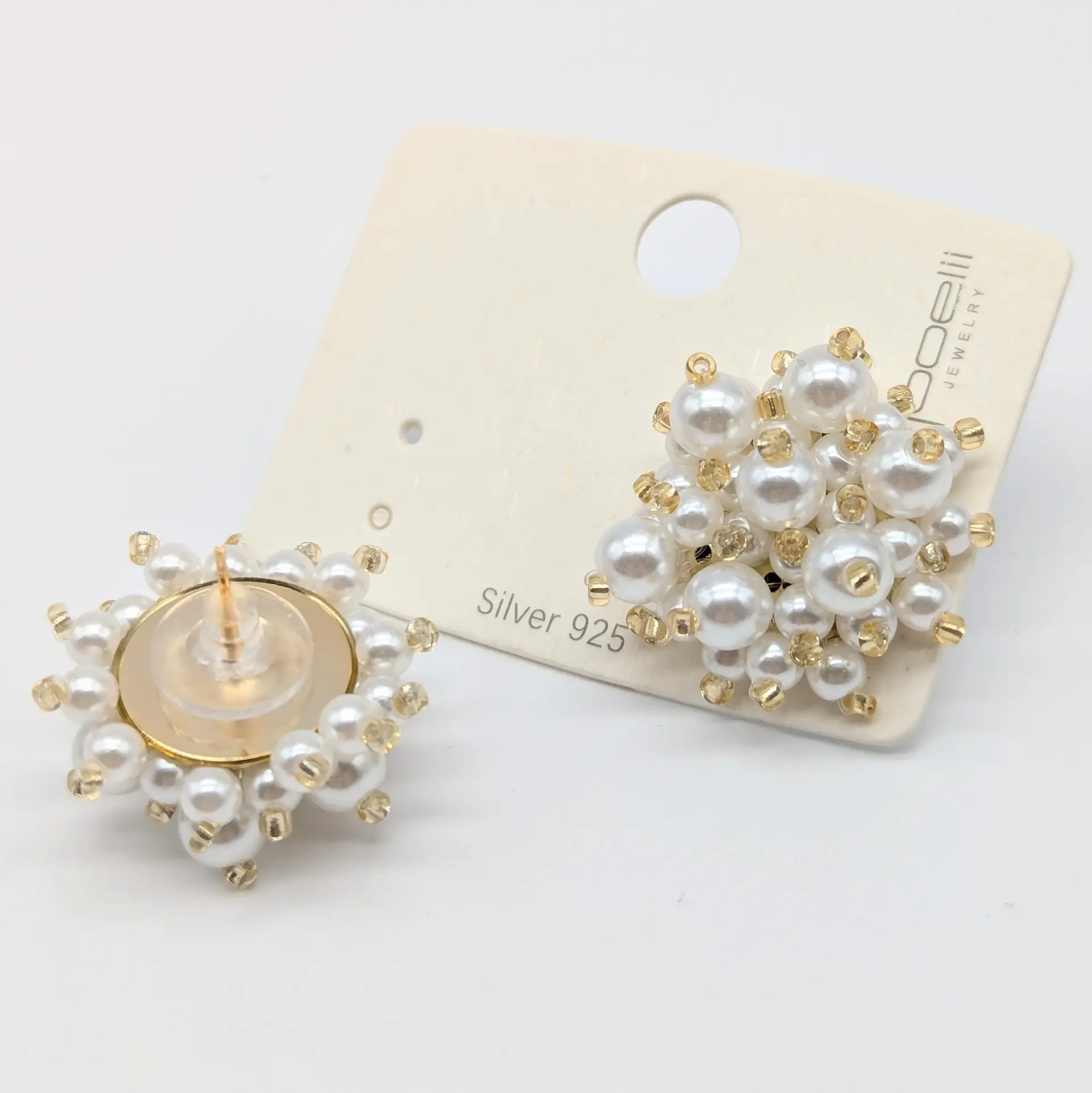 Сережки Silver 925, ЛЗ «Перлинна Хмара Голд», 2.5*2.5 см