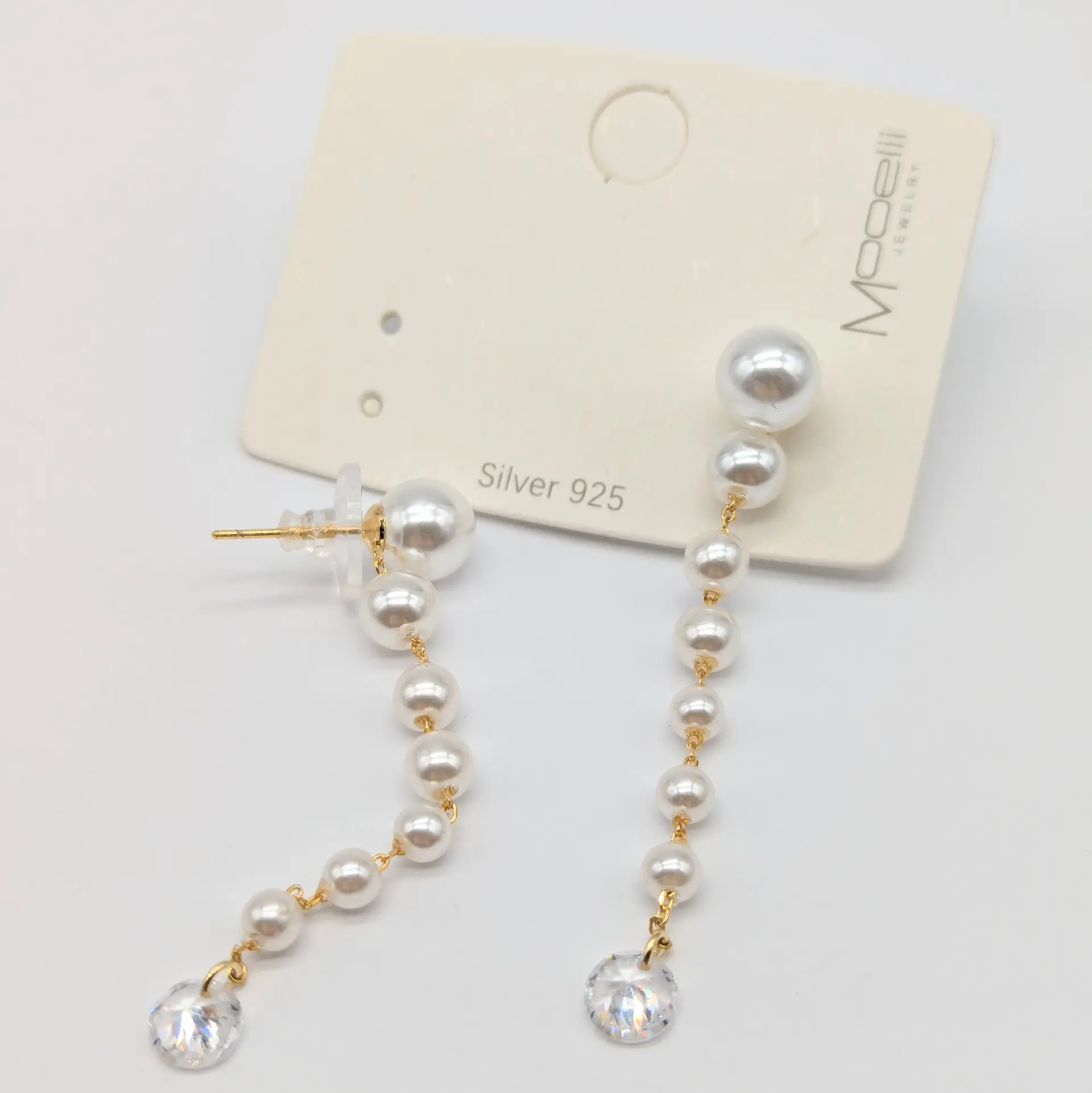 Сережки Silver 925, ЛЗ «Перлинний Каскад Люкс», 0.8*5.7 см