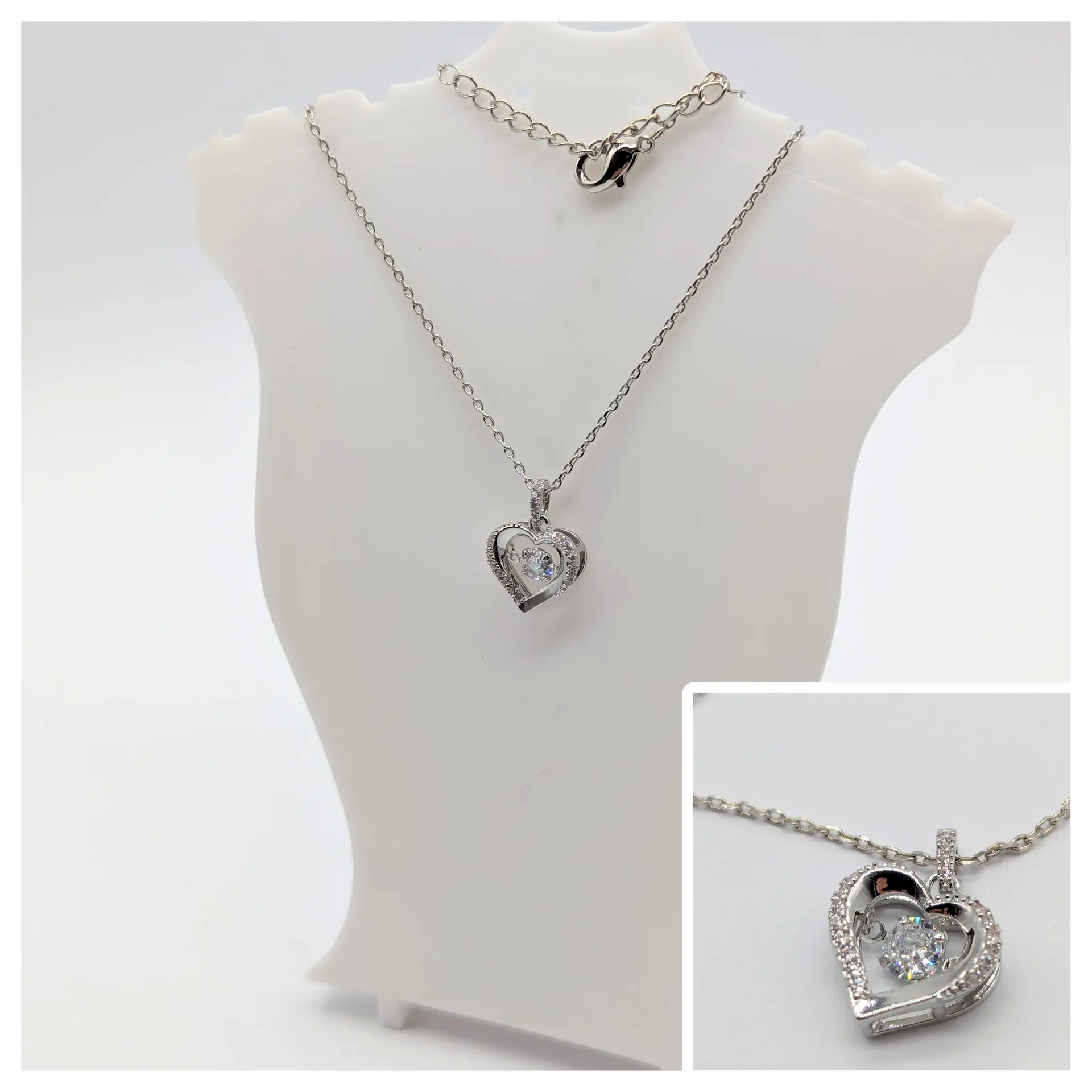 Ланцюжок срібло «Сяйво серця», 42+5 см, кулон 1.1*1 см