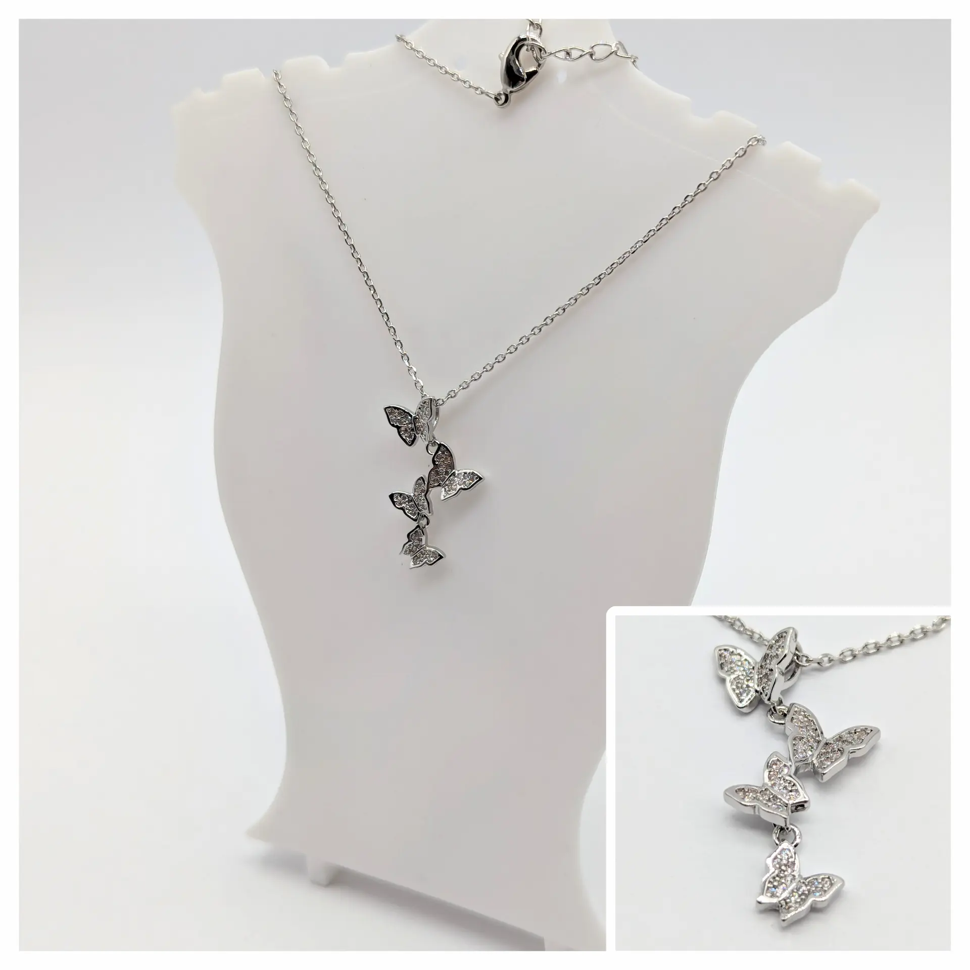 Ланцюжок срібло «Танець метеликів», 42+5 см, кулон 1.5*2.3 см
