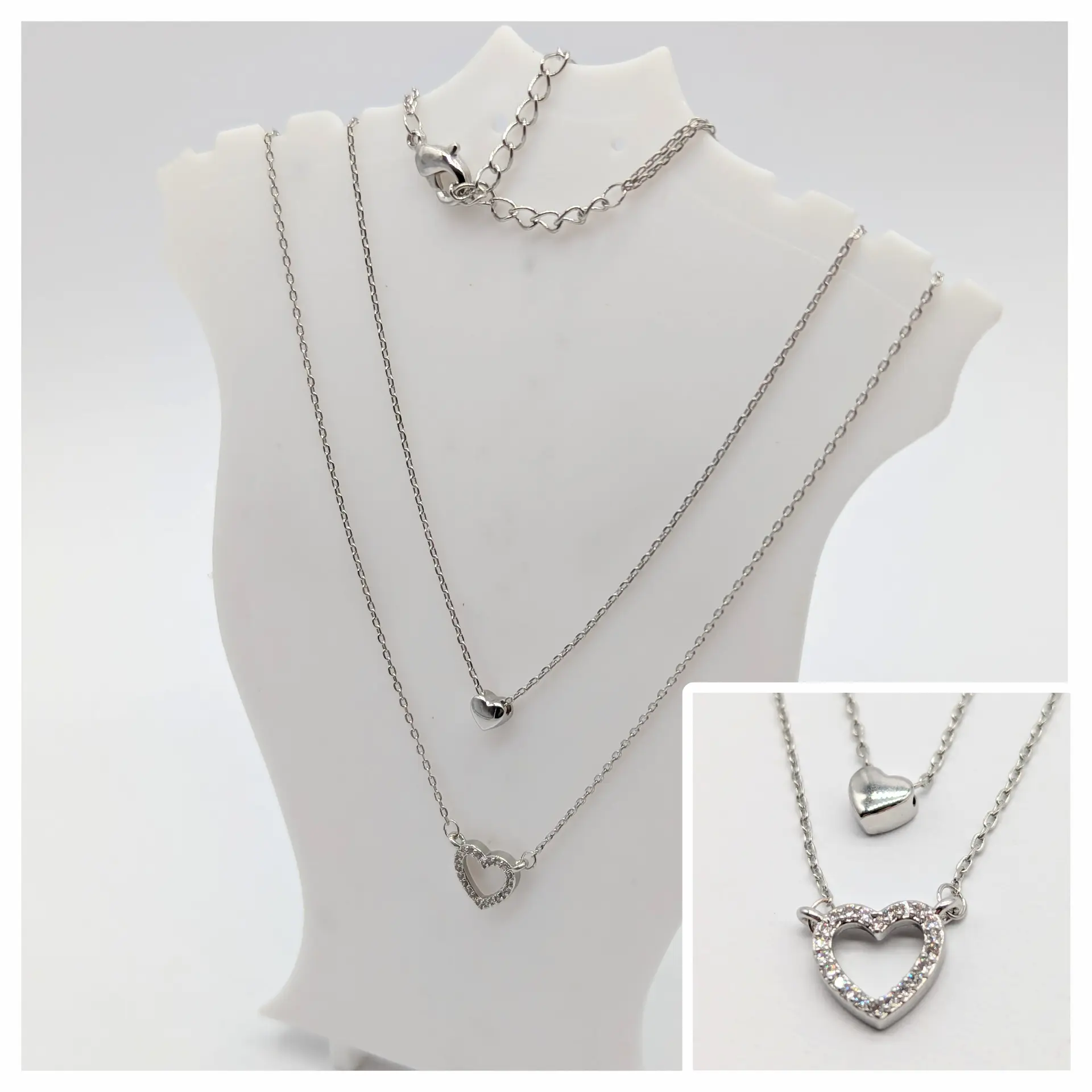 Ланцюжок срібло «Подвійне серце», 39+4 см, кулон 0.8*0.8 см