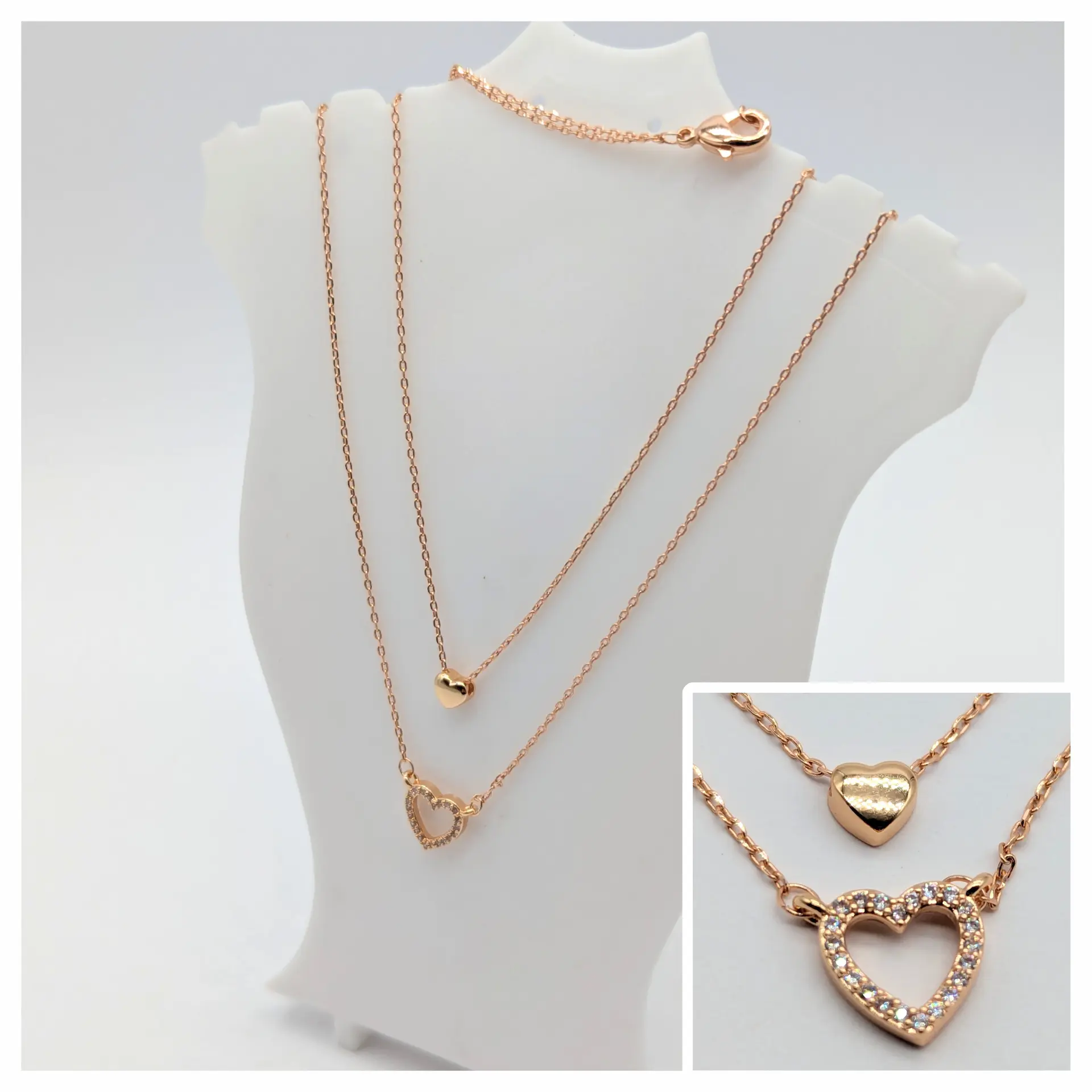 Ланцюжок 18к «Золоті серця» , 39+4 см, кулон 0.8*0.8 см