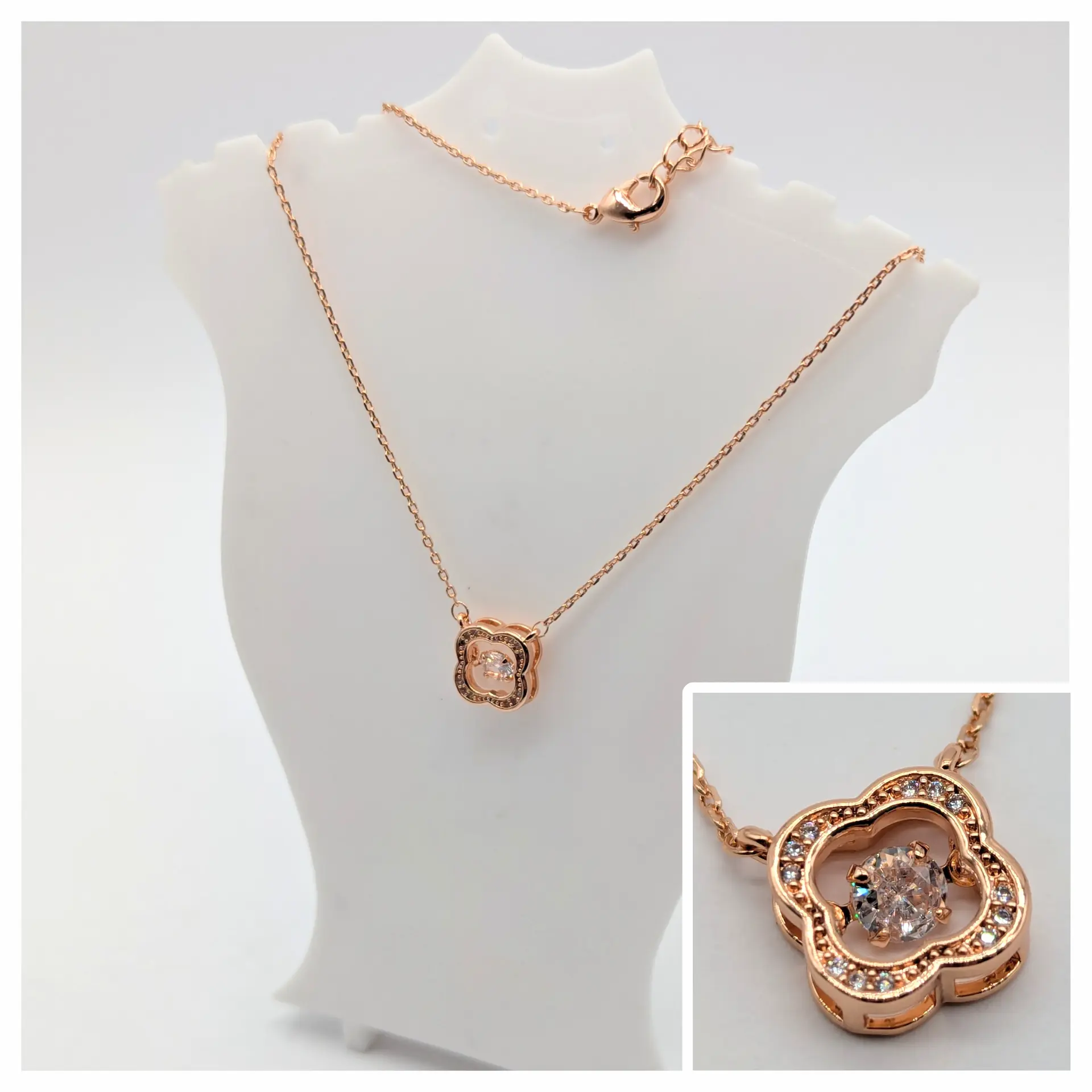 Ланцюжок 18к «Квітка Люміра» з цирконієм, 41+5 см, кулон 1.1*1.1 см