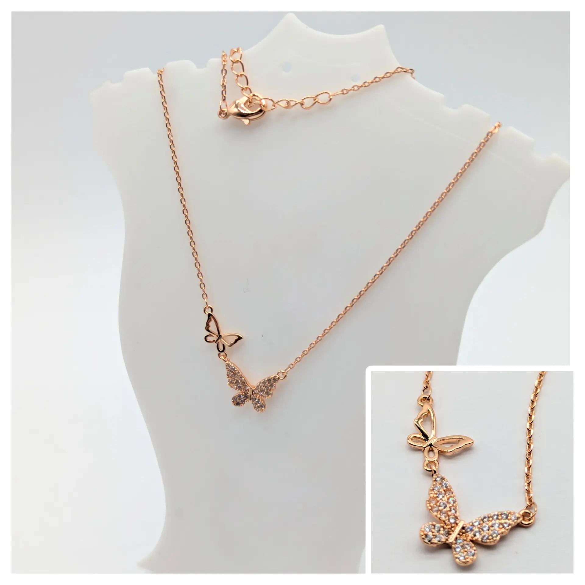 Ланцюжок срібло «Дует метеликів Аурелія» з цирконієм, 43+6см, кулон 1.2*0.9см