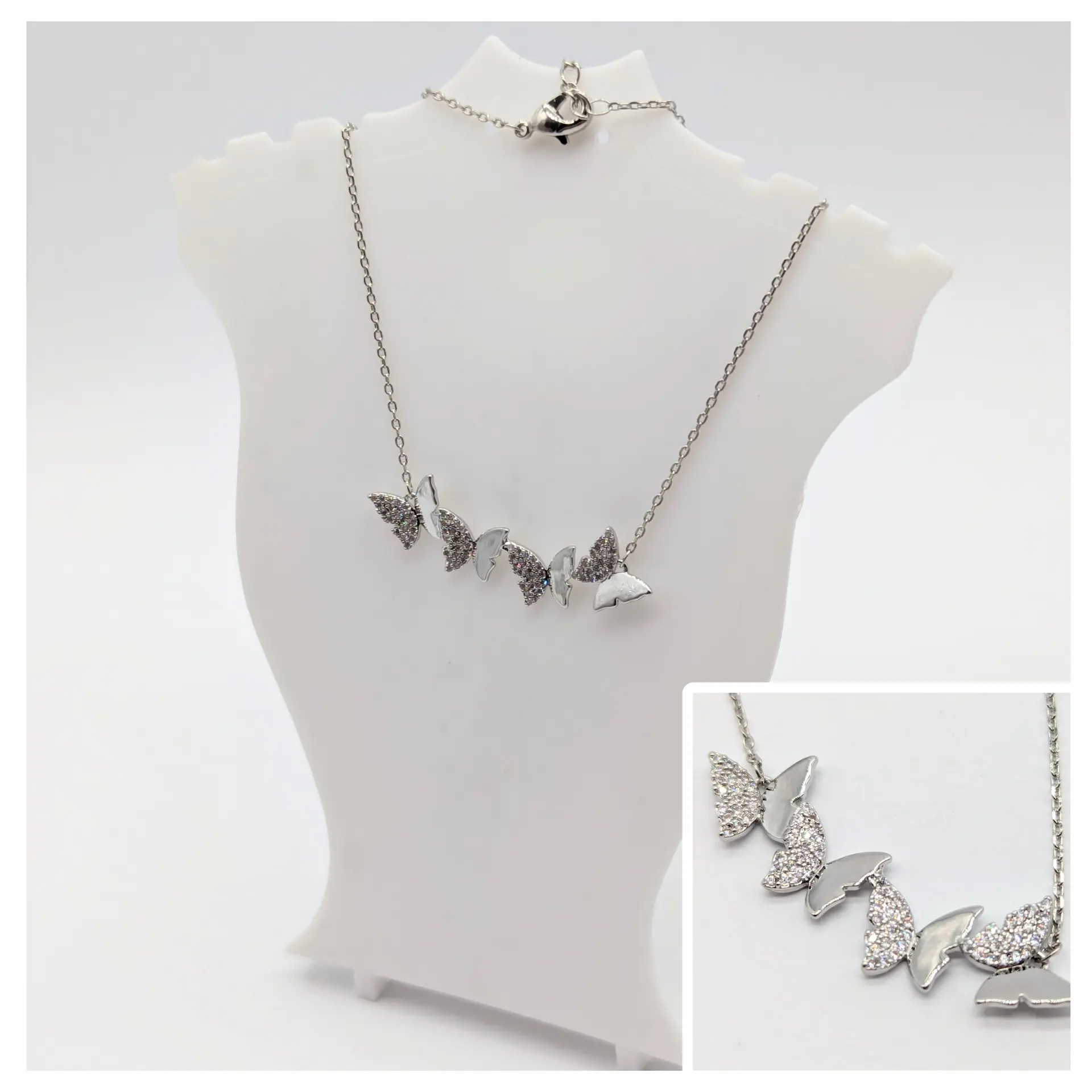 Ланцюжок срібло «Політ метеликів Сільверія» з цирконієм, 45+5см, кулон 3.7*1.1см