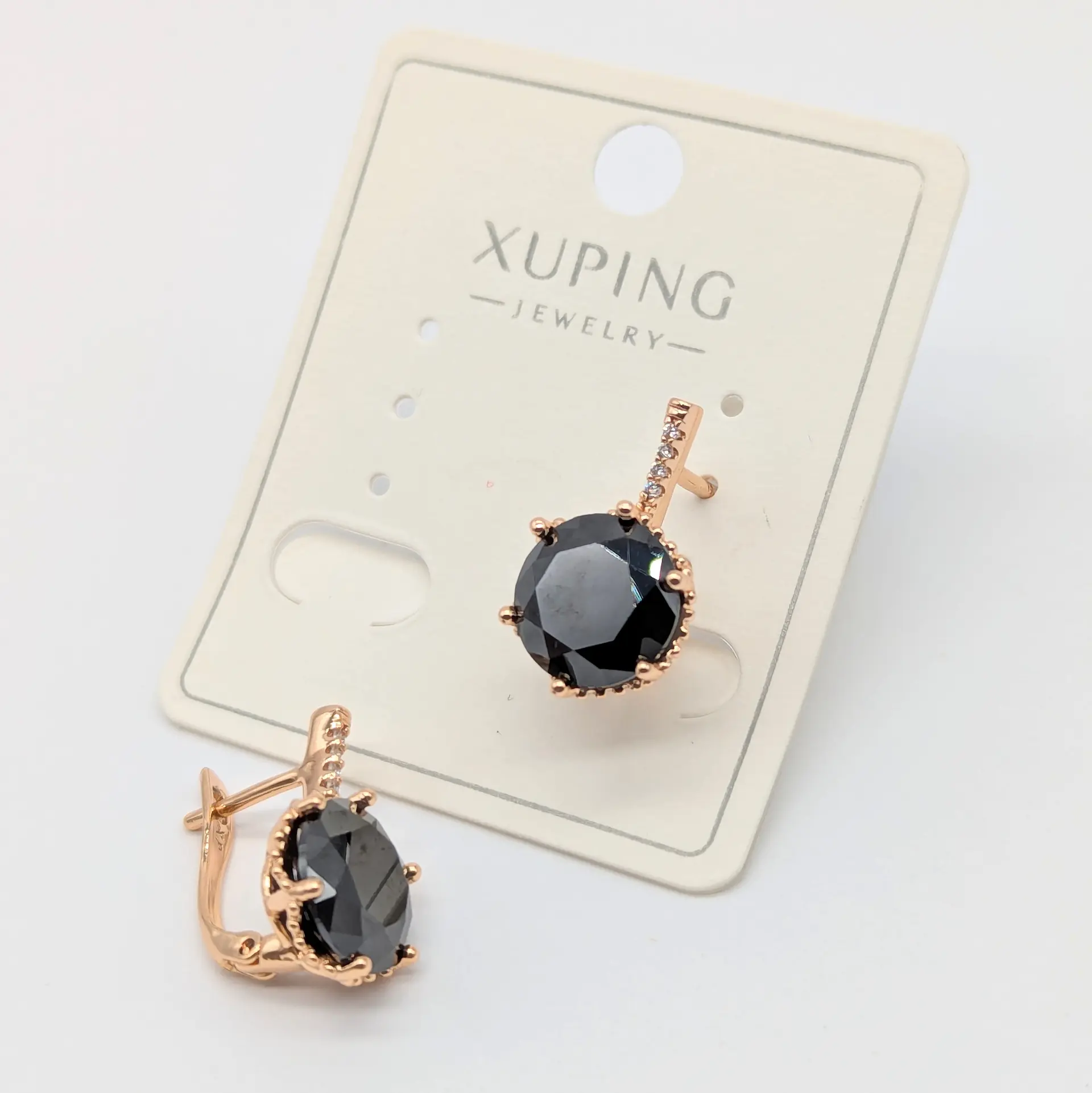 Сережки Xuping 18к «Чорна Велич», 1*1.8 см
