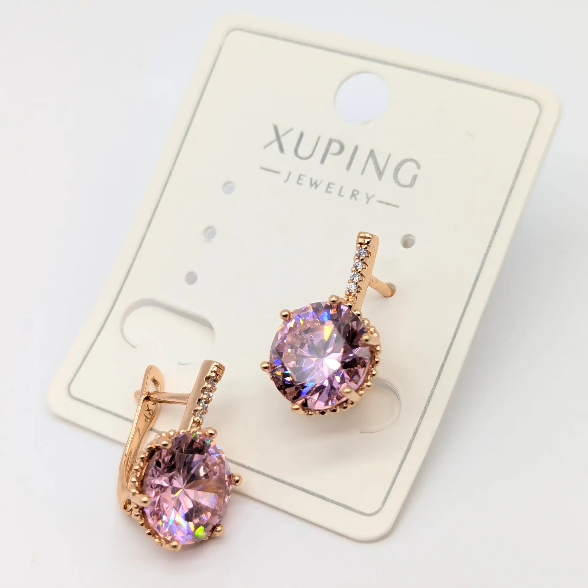 Сережки Xuping 18к «Рожеве Сяйво Кристалу» 1*1.8 см