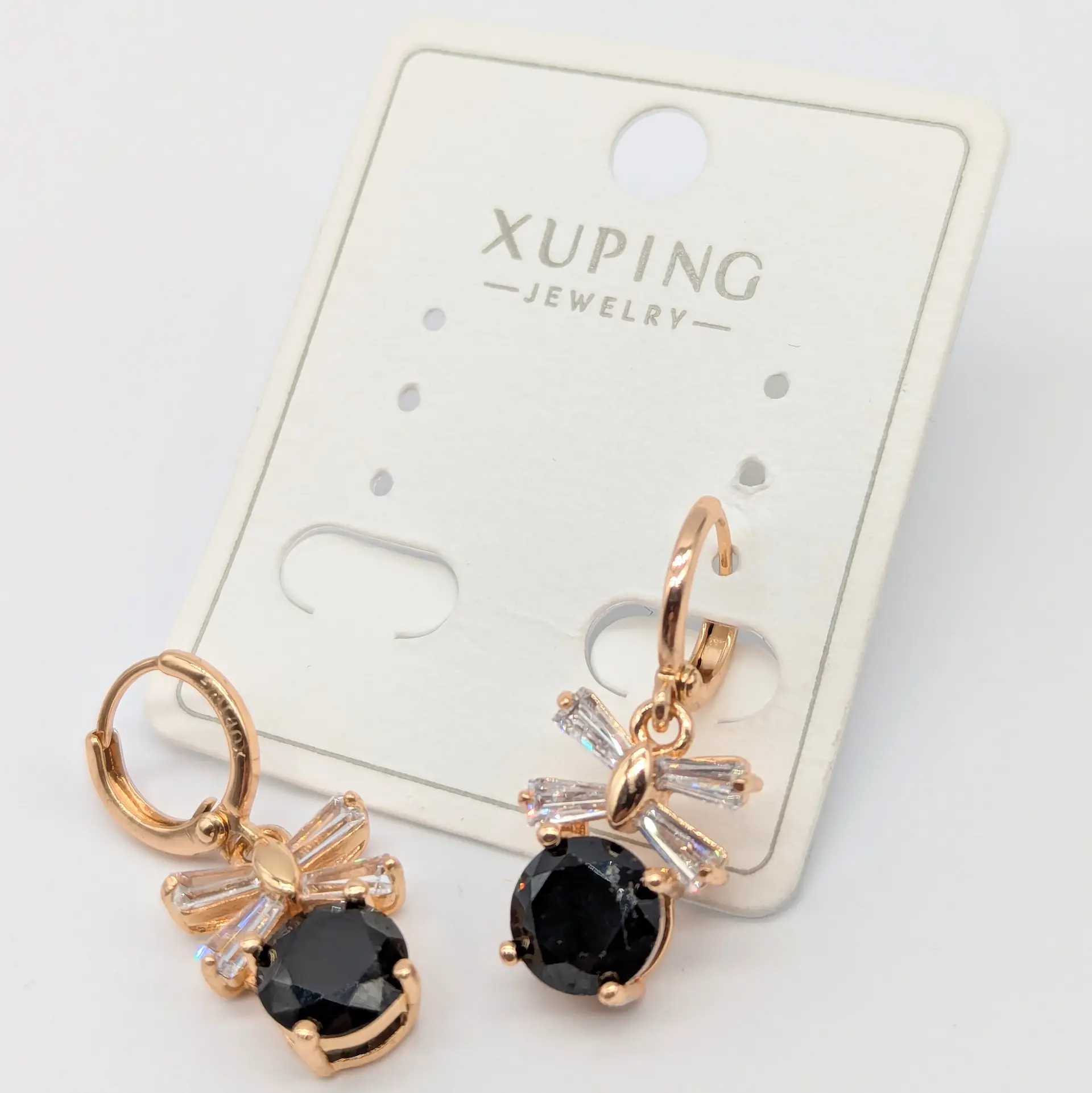 Сережки Xuping 18к «Чорна Орхідея», 1.1*2.6 см