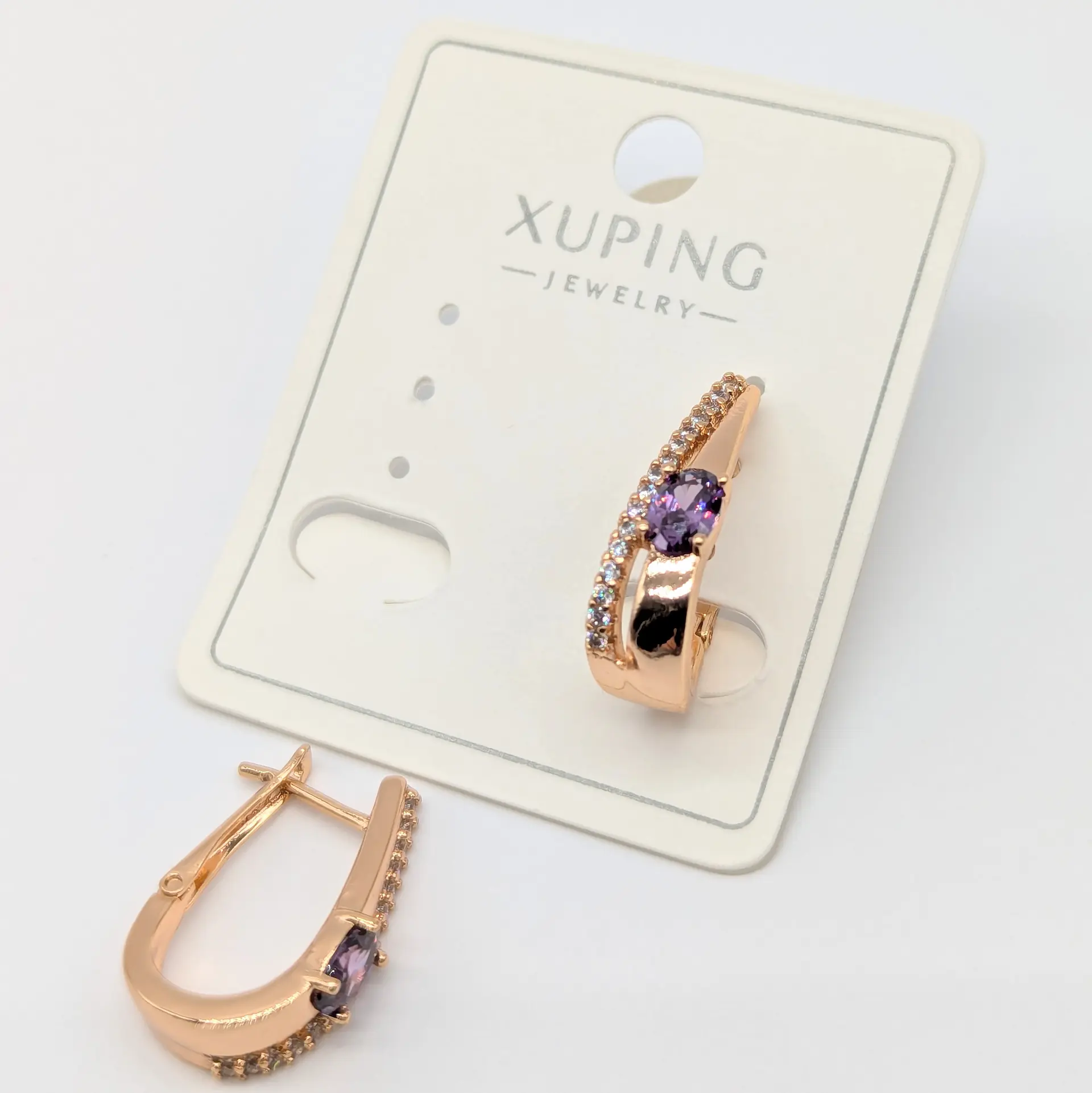 Сережки Xuping 18к «Аметистовий Шарм», 0.6*2.1 см