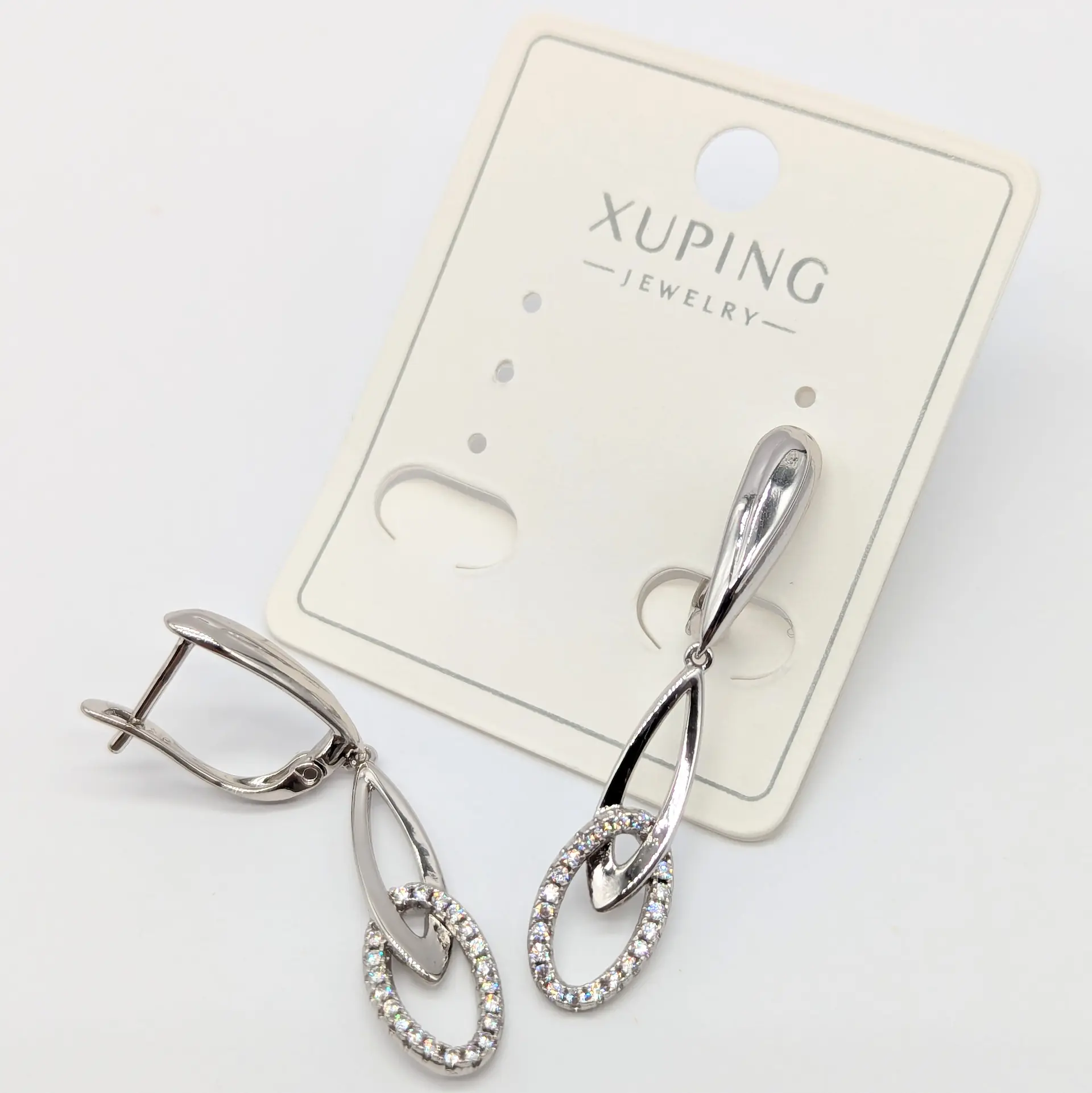 Сережки Xuping «Срібна Геометрія Блиску», 0.8*3.8 см