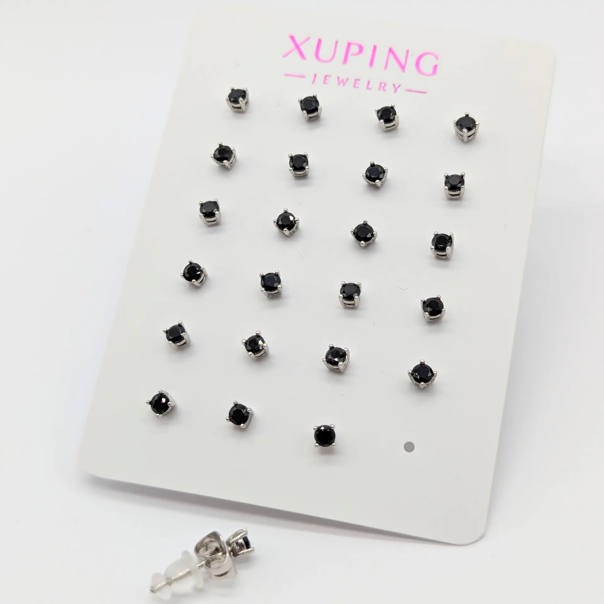 Сережки Xuping срібні «Чорний Кристал Міні», діам. 0.3 см, ціна за 12 пар