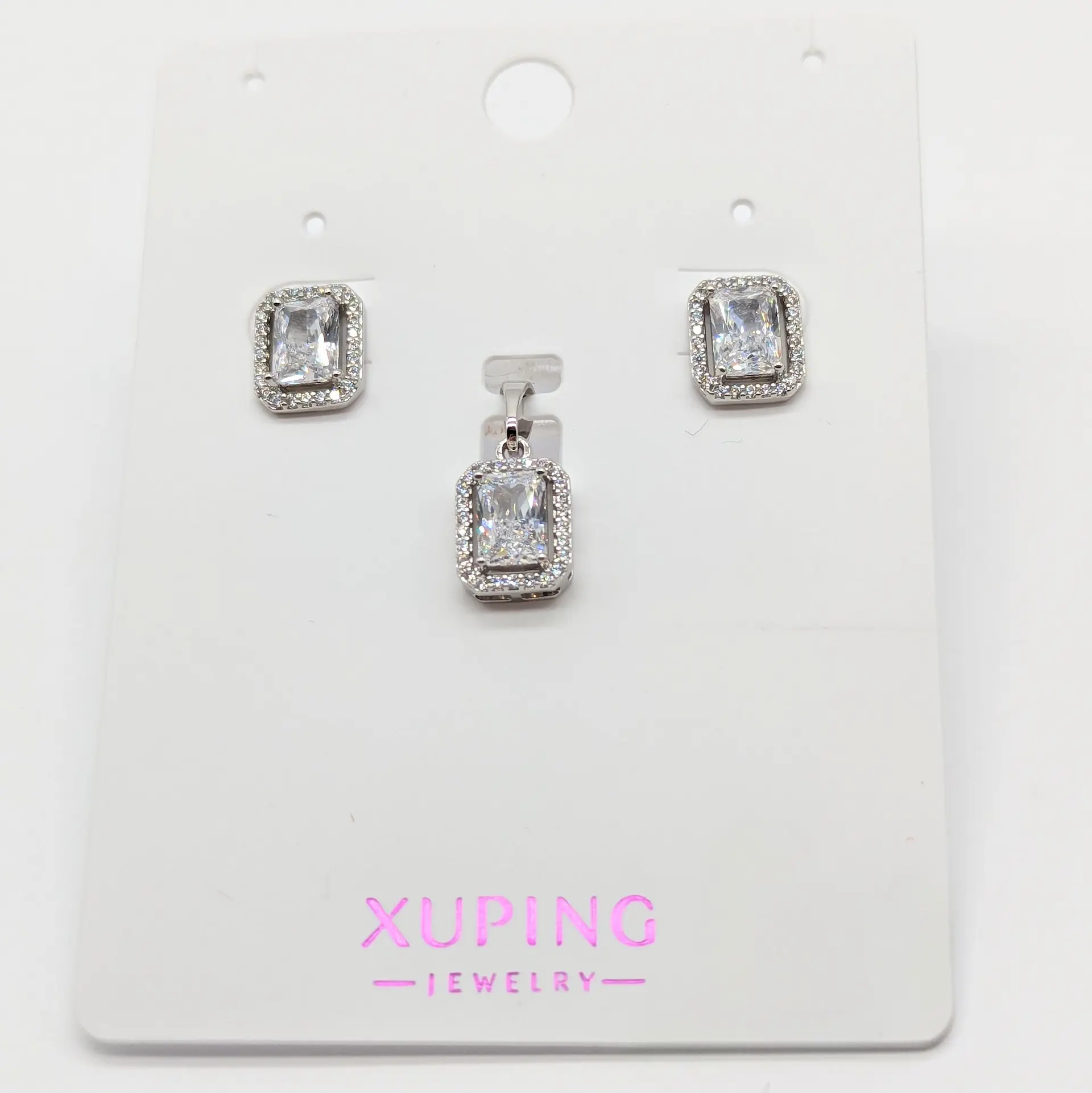 Набір Xuping срібний «Кристальна Геометрія Люкс», сережки 0.9*1 см, кулон 0.9*1 см