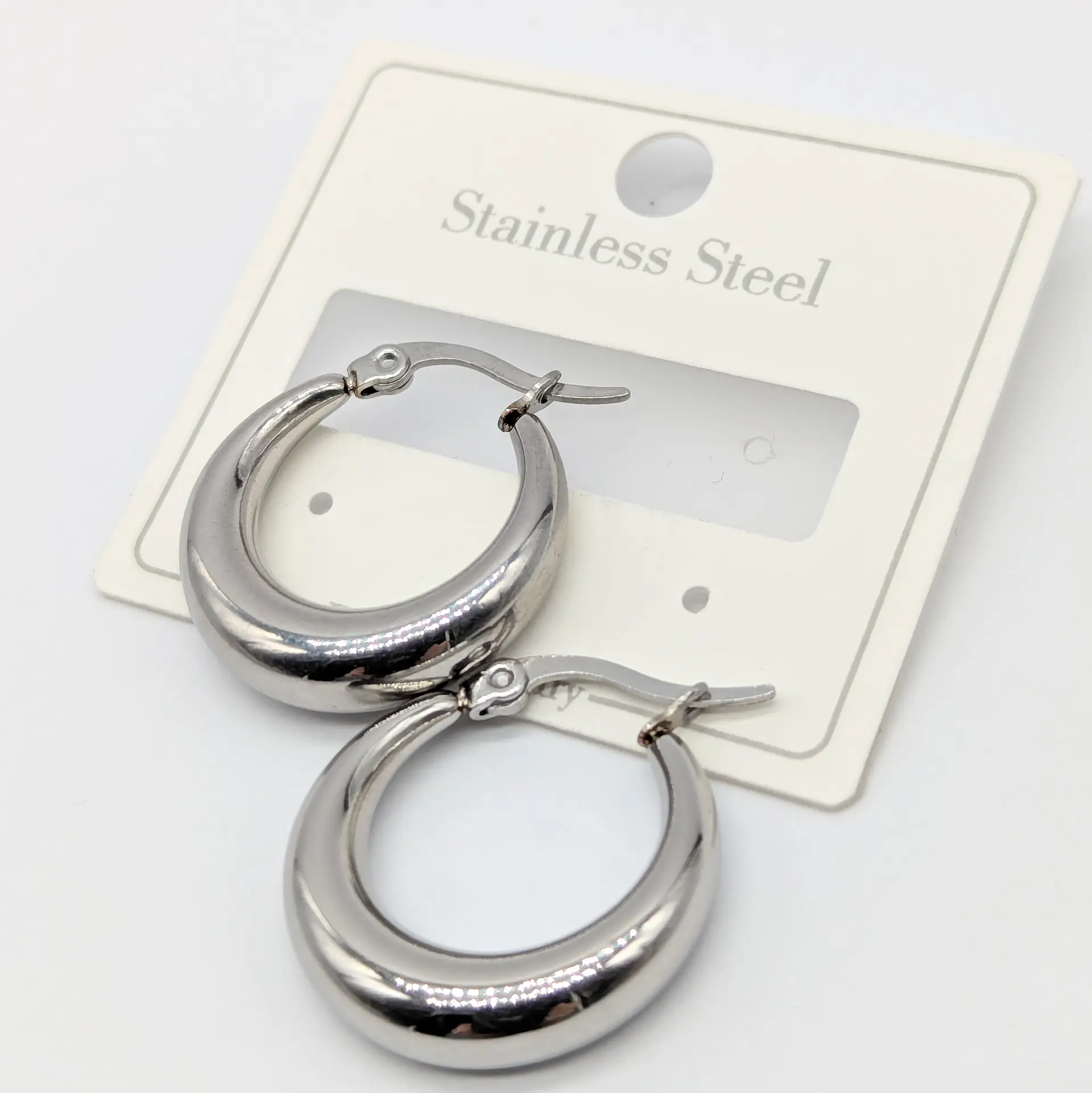 Серьги Stainless Steel серебро «Классика Объёма»» 0.5*2.4 см