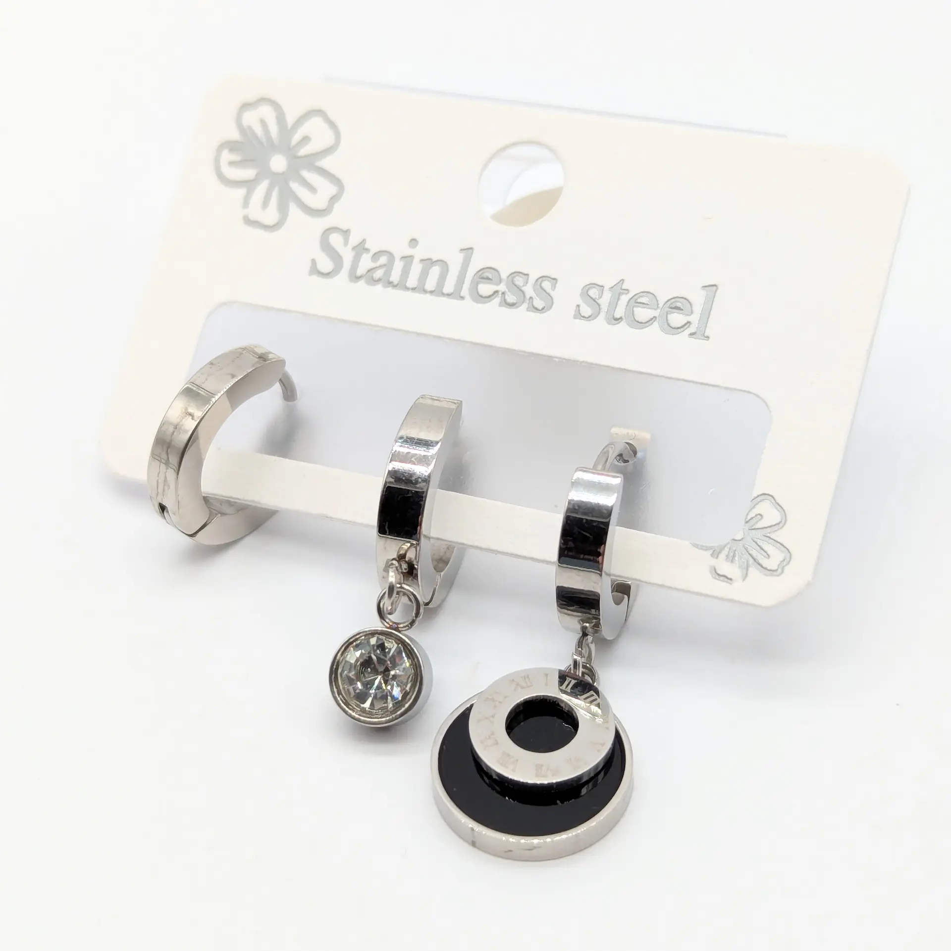 Серьги Stainless Steel серебро «Контрастный акцент»